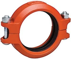 Orange pipe coupling with bolts