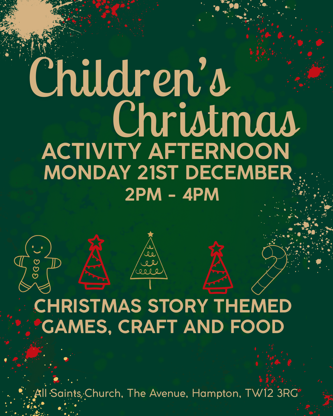 A fun afternoon for children with games, crafts and food. Join us as we get excited about Christmas together.