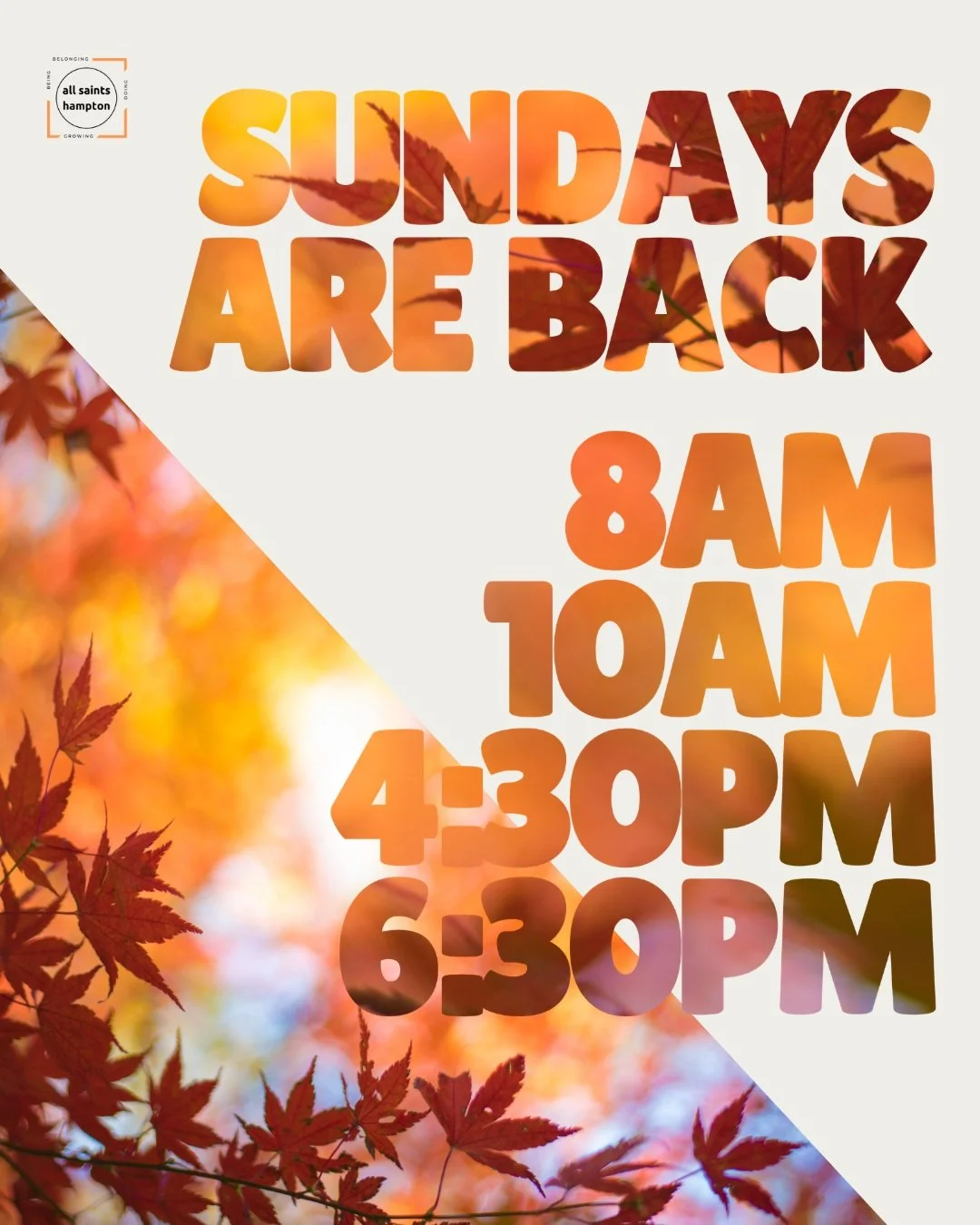 All of our services are back to normal after summer and we can't wait to see you. We'll be kicking off our new sermon series so come and join us - 8am, 10am, 4:30pm, 6:30pm.

#joinus #church #sunday #seeyouthere
