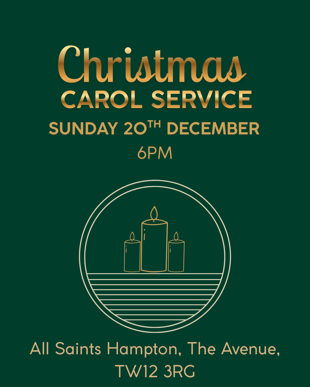 A traditional Christmas carol service with music and readings followed by mulled wine and mince pies.