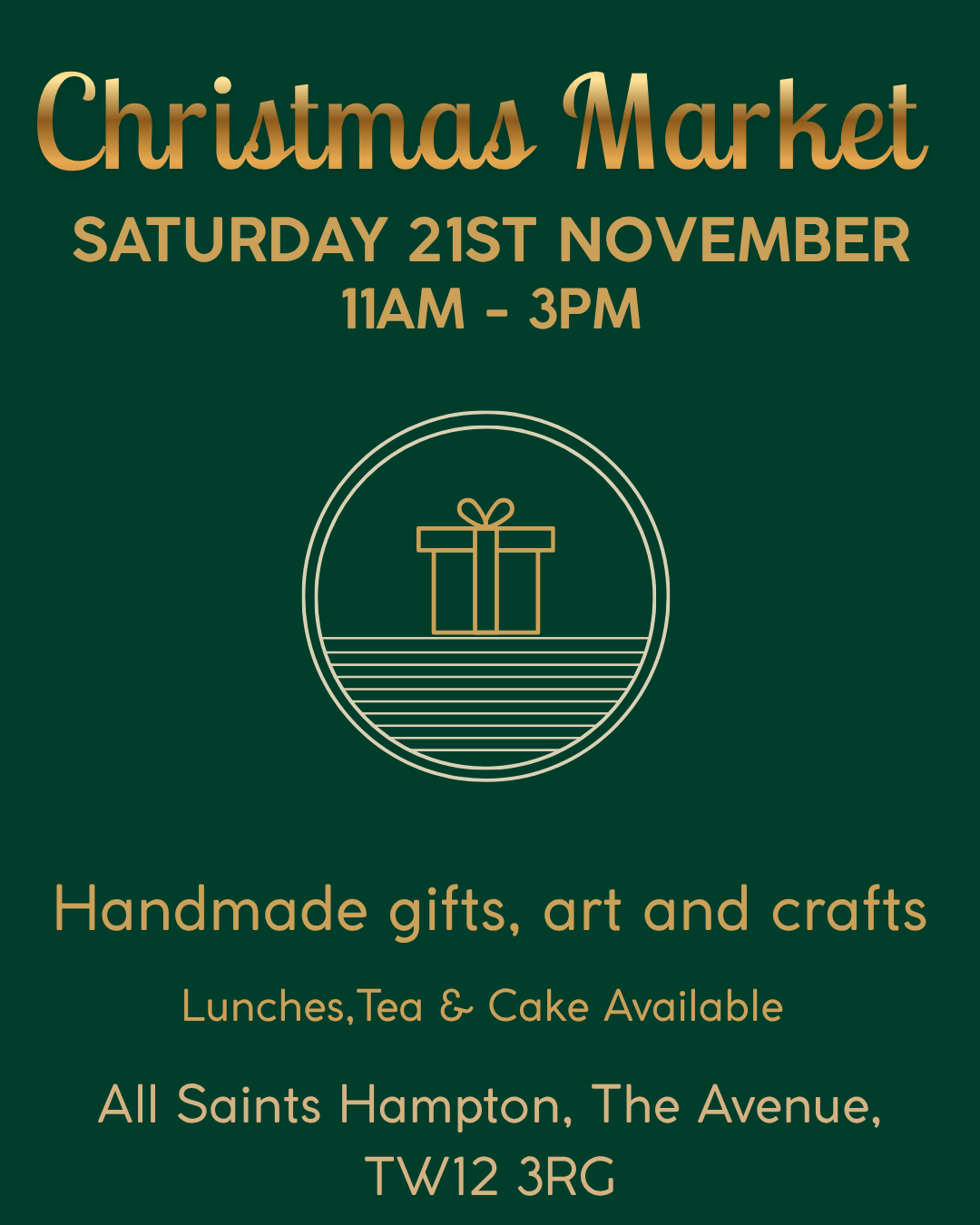 Whether you've started your Christmas shopping or not, there'll be something for you to buy at our Christmas market. We've got local stall holders selling a variety of items as well as lunches, tea and cake.