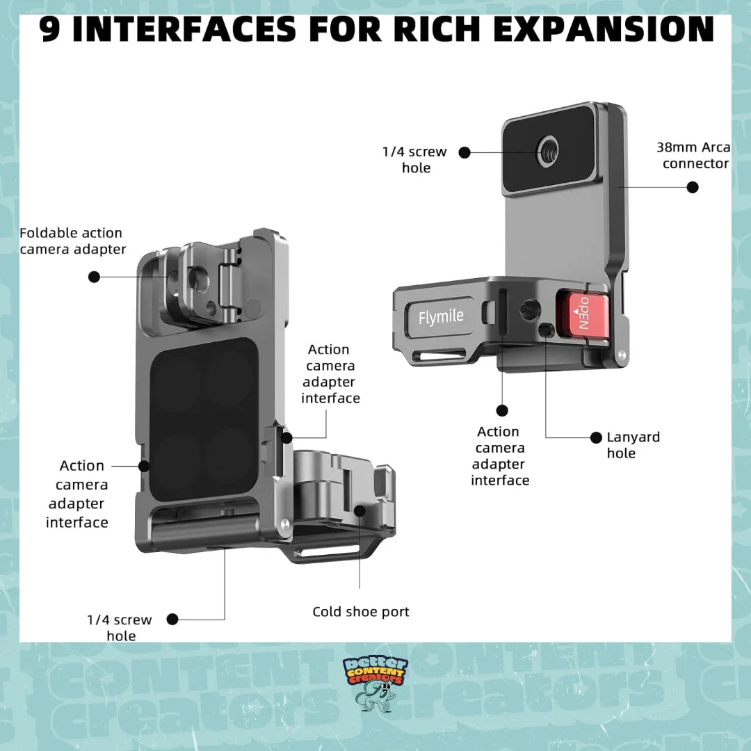FlyMile attachment for DJI Pocket 3 showing 9 ways to use it