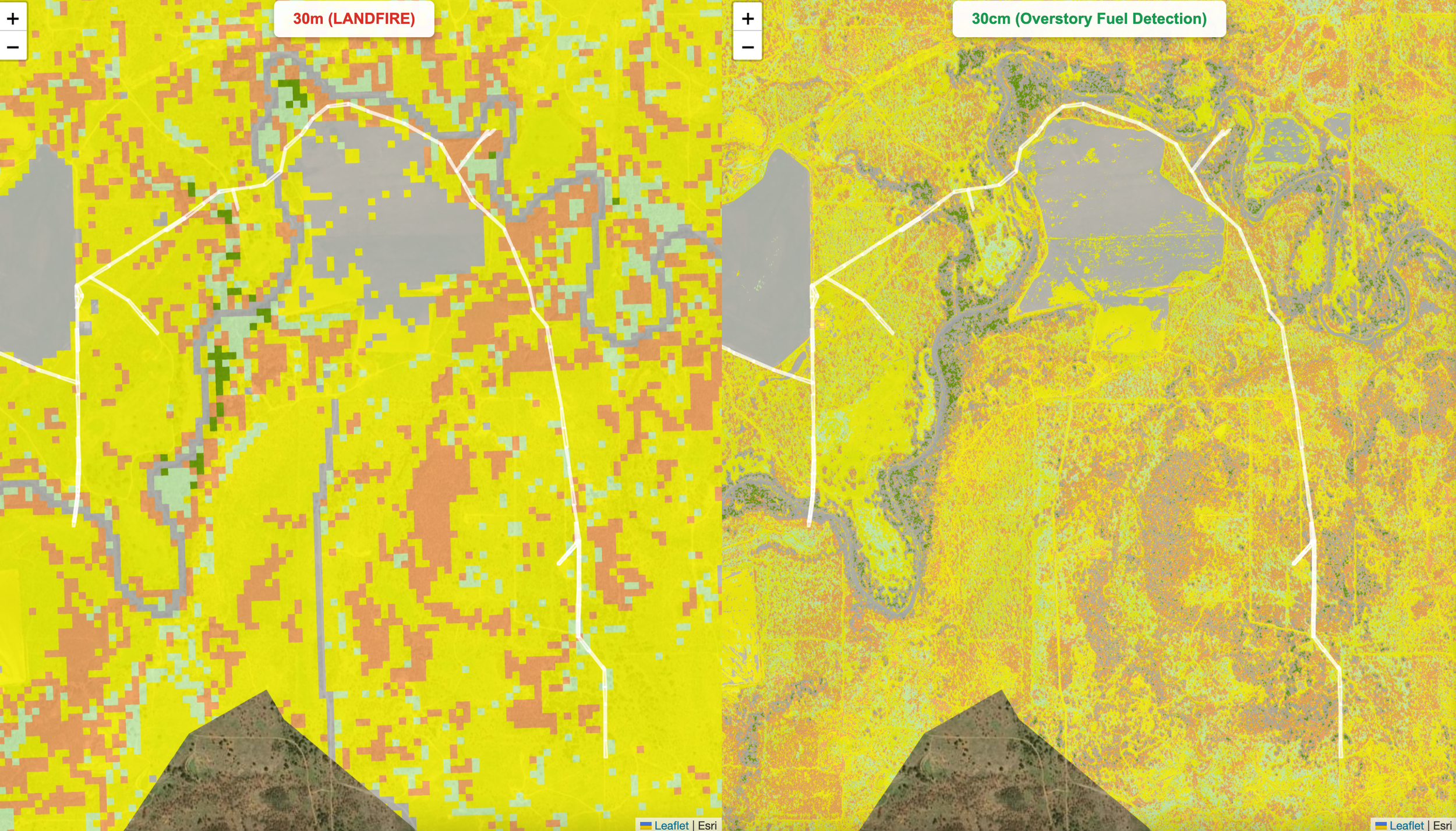 LANDFIRE vs Overstory 30cm Fuel Detection Model