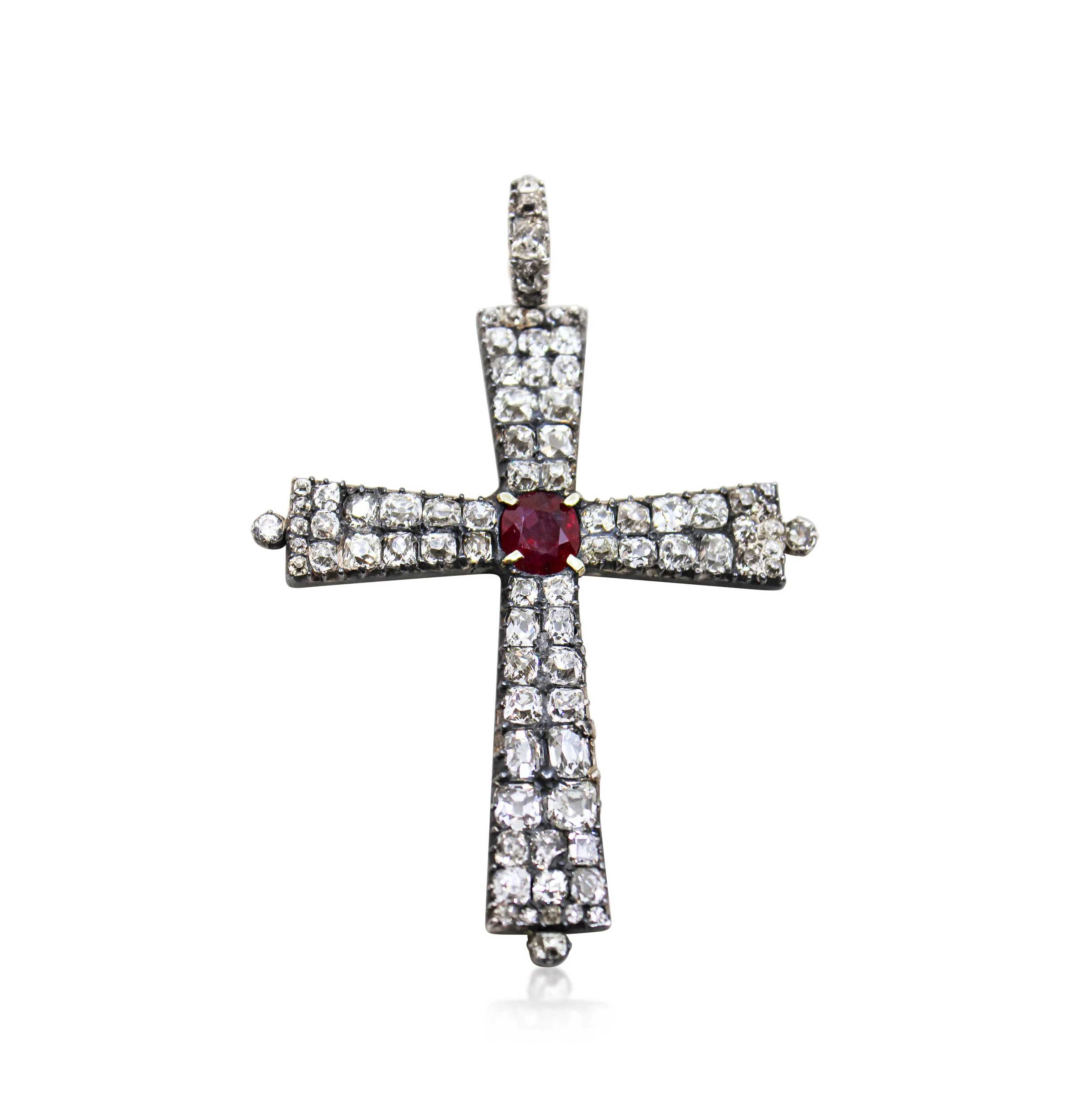 Early 19th Century Ruby and Diamond Cross Pendant