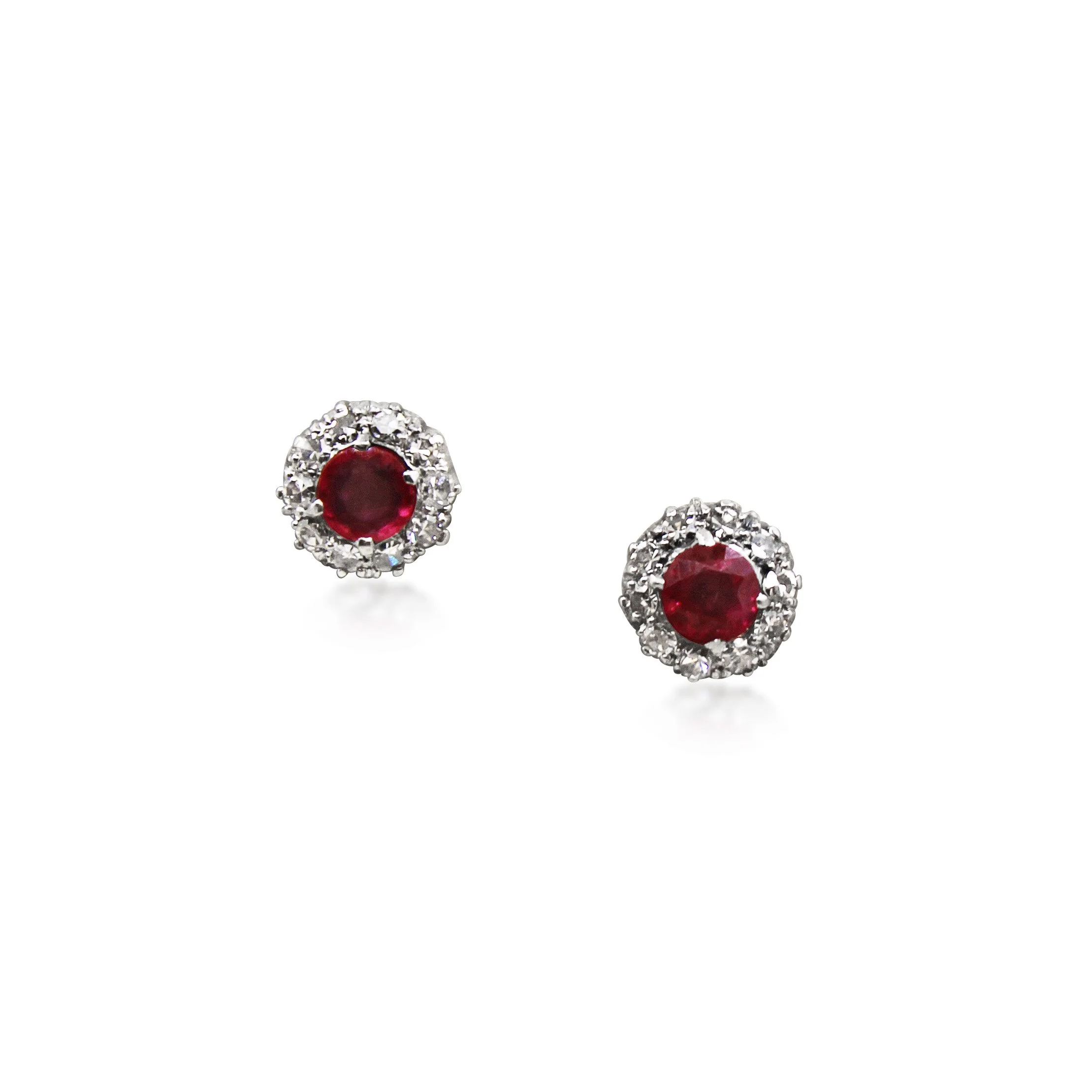Pair of Ruby and Diamond Circular Cluster Earstuds