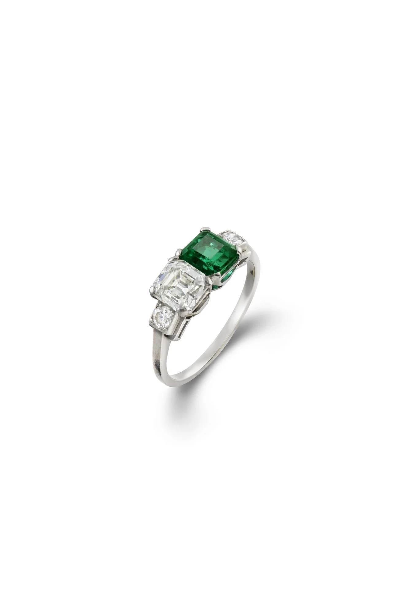 Art Deco Emerald and Diamond Two-Stone Ring