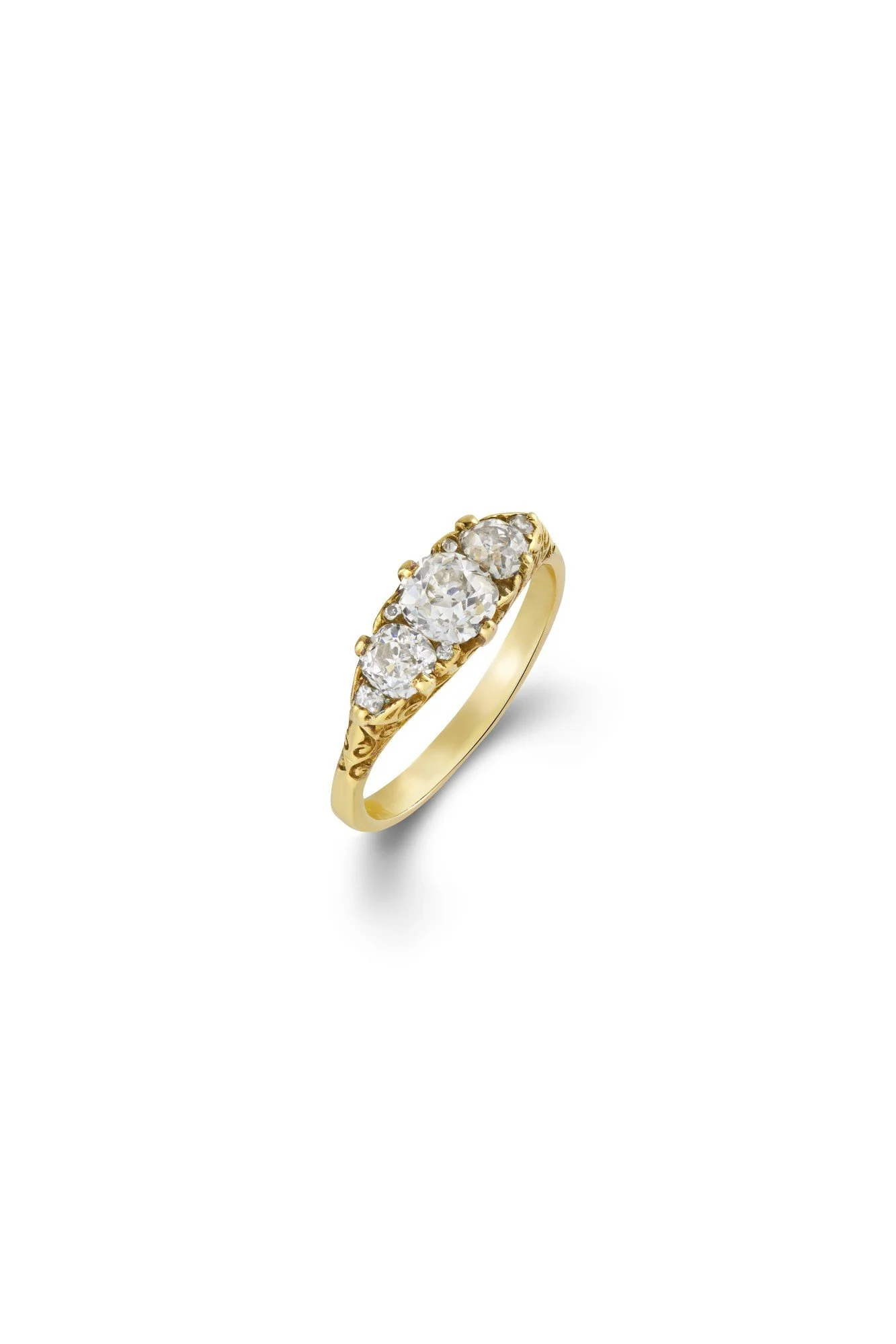 Victorian Diamond Five-Stone Carved Half-Hoop Ring