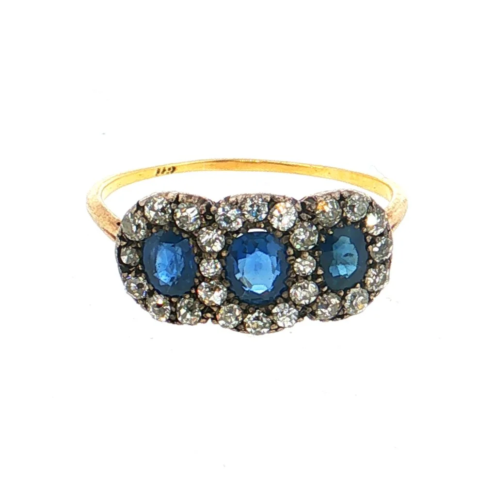 Early 20th Century Sapphire and Diamond Triple Cluster Ring