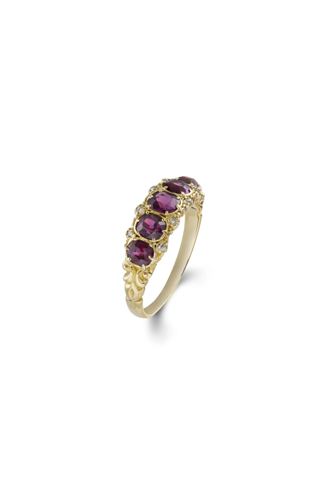 19th-Century Style Garnet Five-Stone Carved Half-Hoop Ring