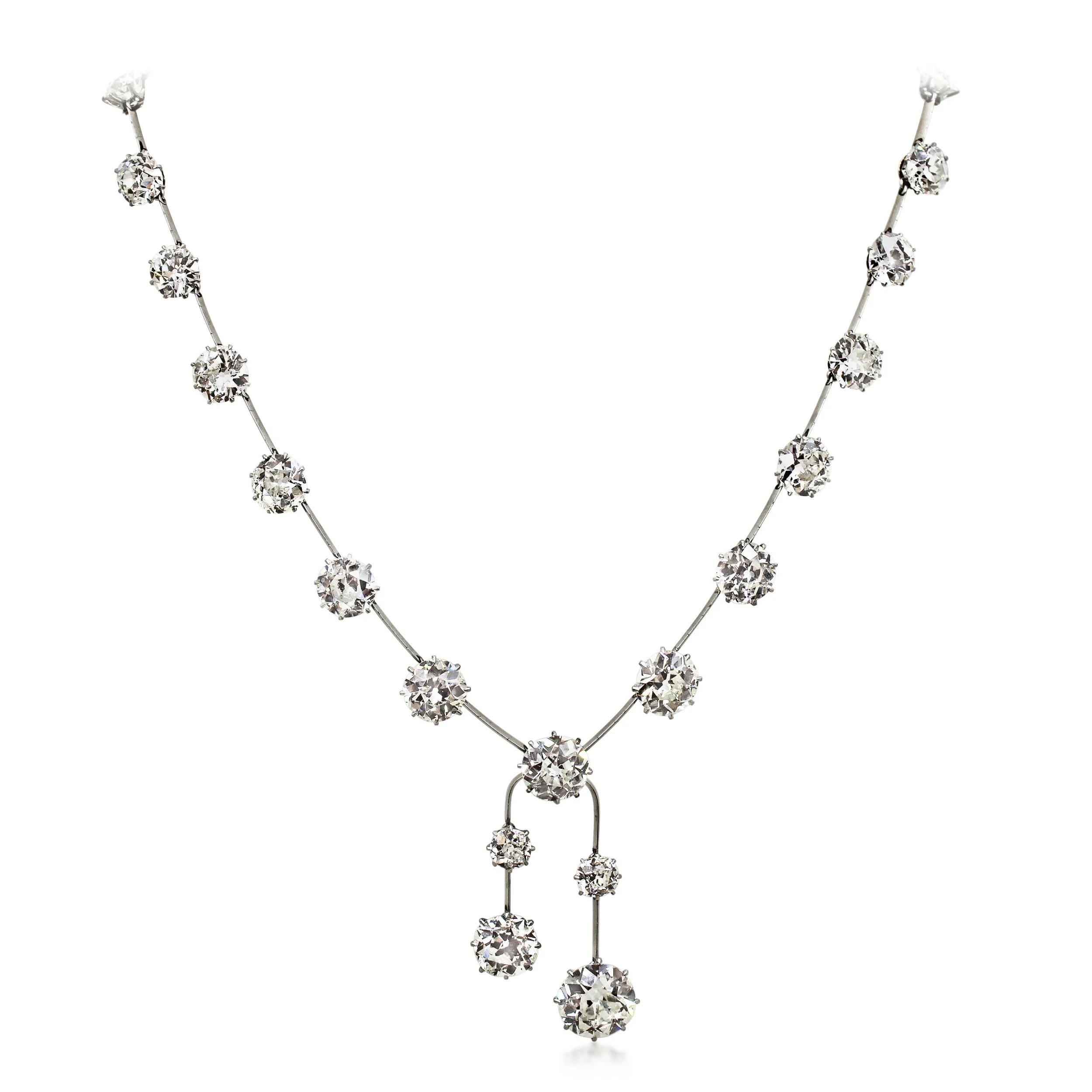 Antique Old Mine-Cut Diamond Lavaliere Necklace