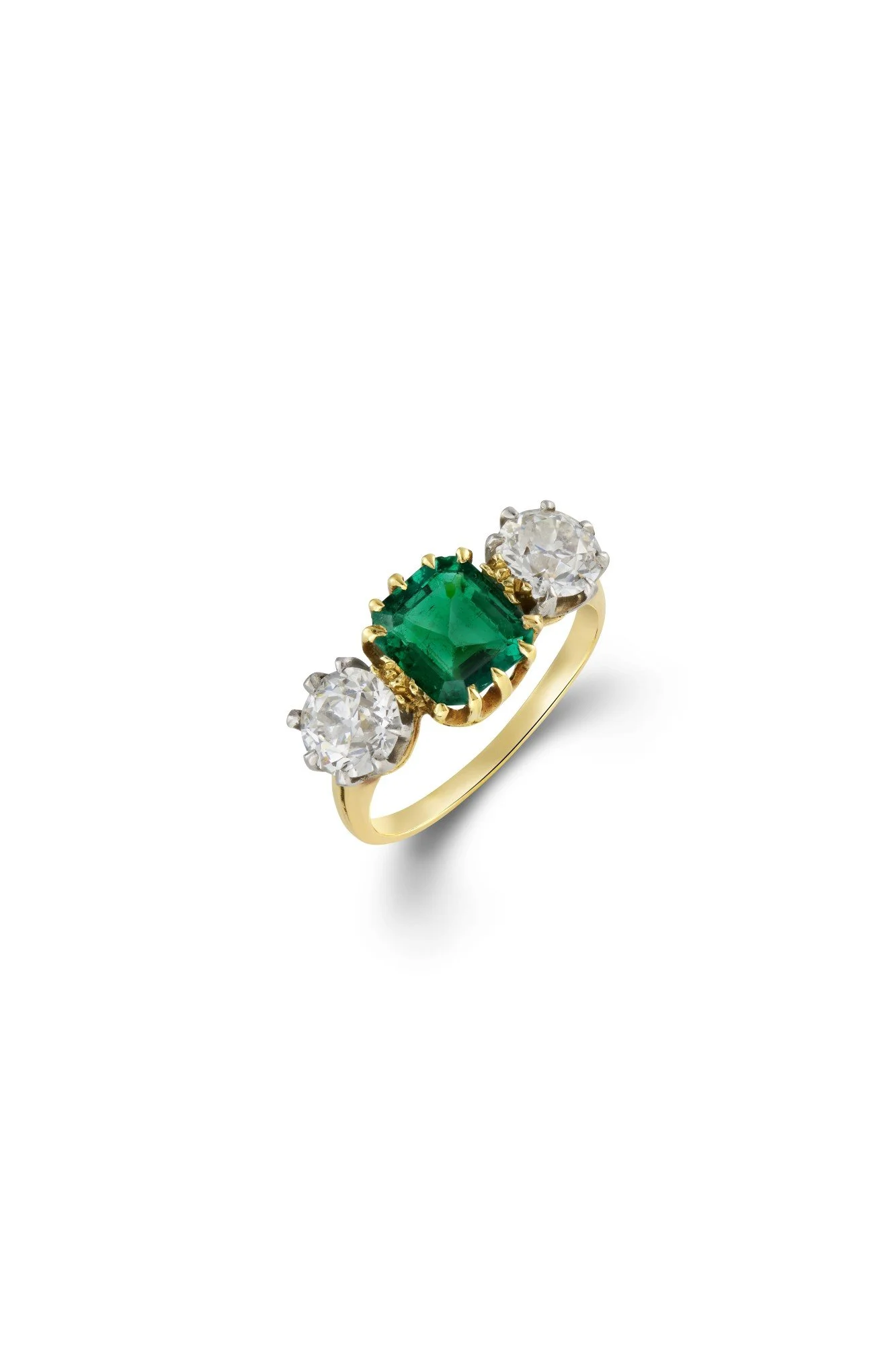 Antique Emerald and Diamond Three-Stone Ring