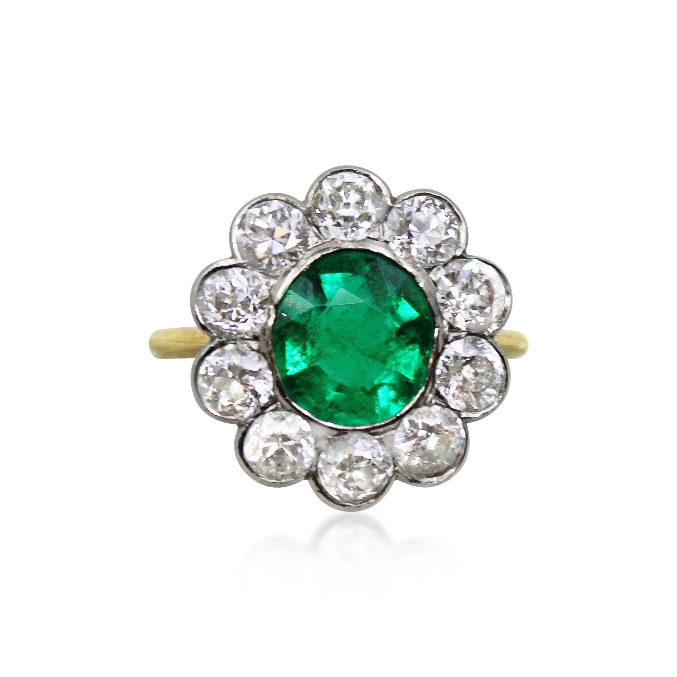 Emerald and Diamond Cluster Ring