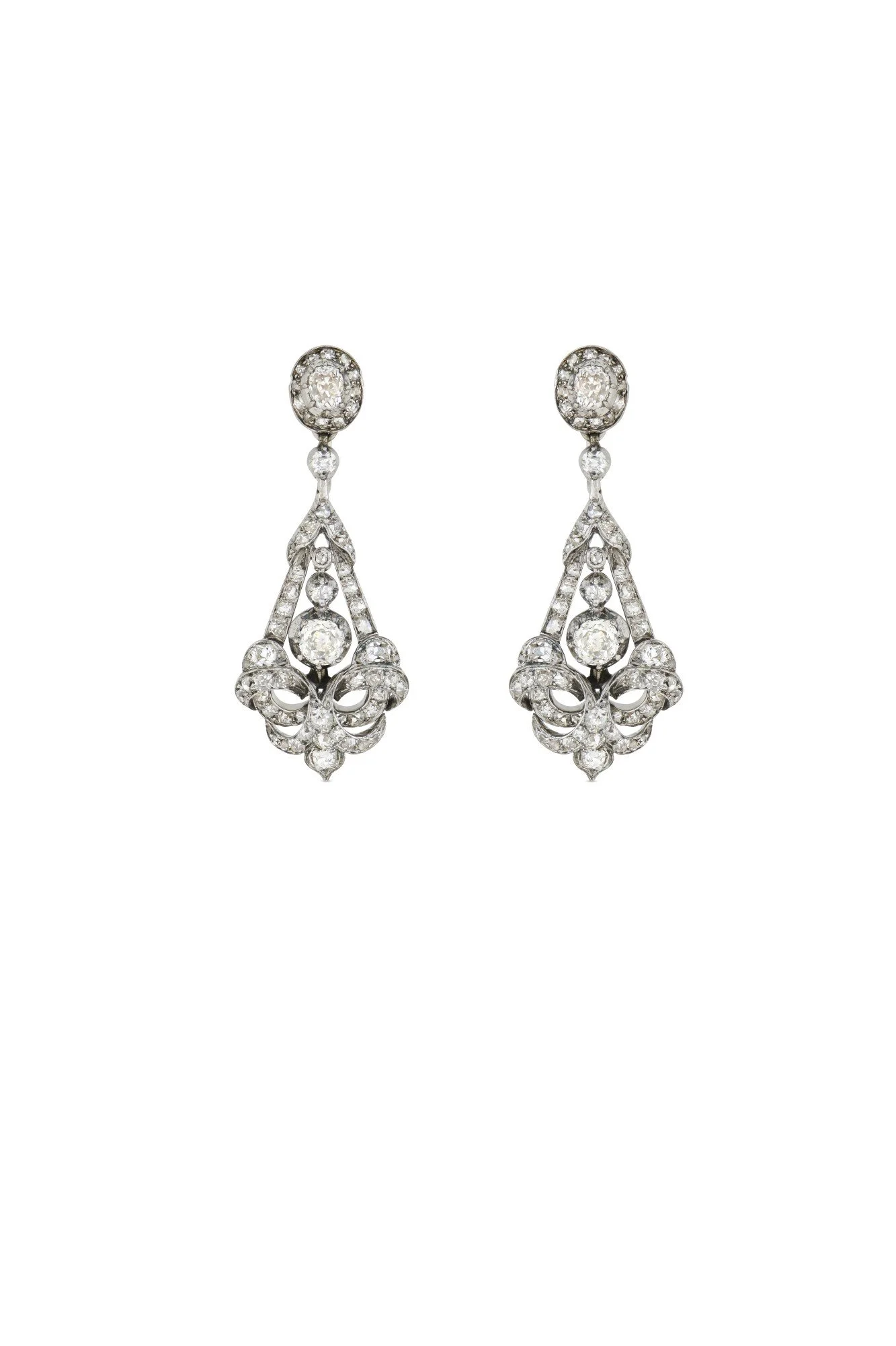Pair of Antique Diamond Chandelier Ear-Pendants