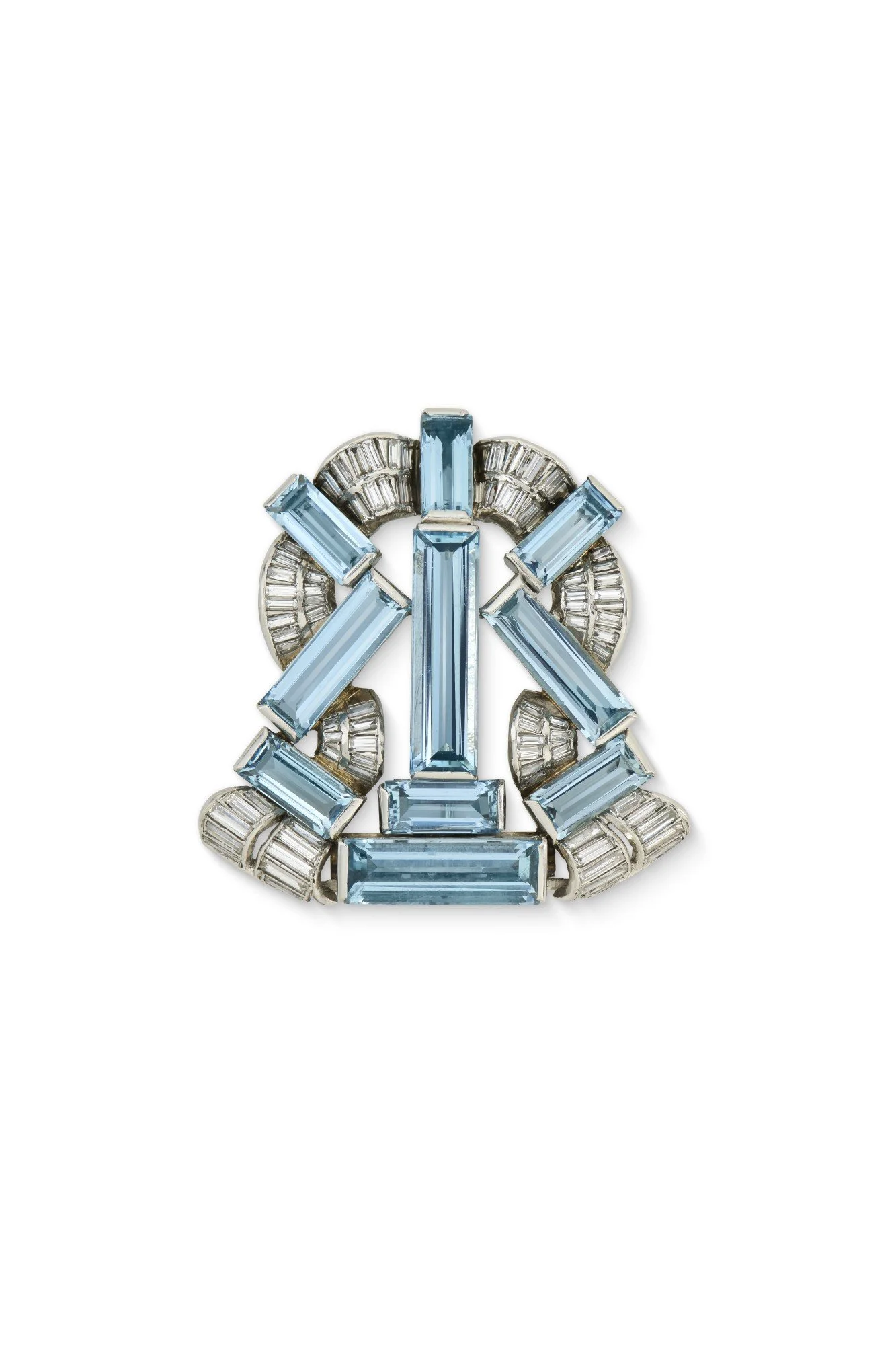 Art Deco Aquamarine and Diamond Shield-shaped Brooch
