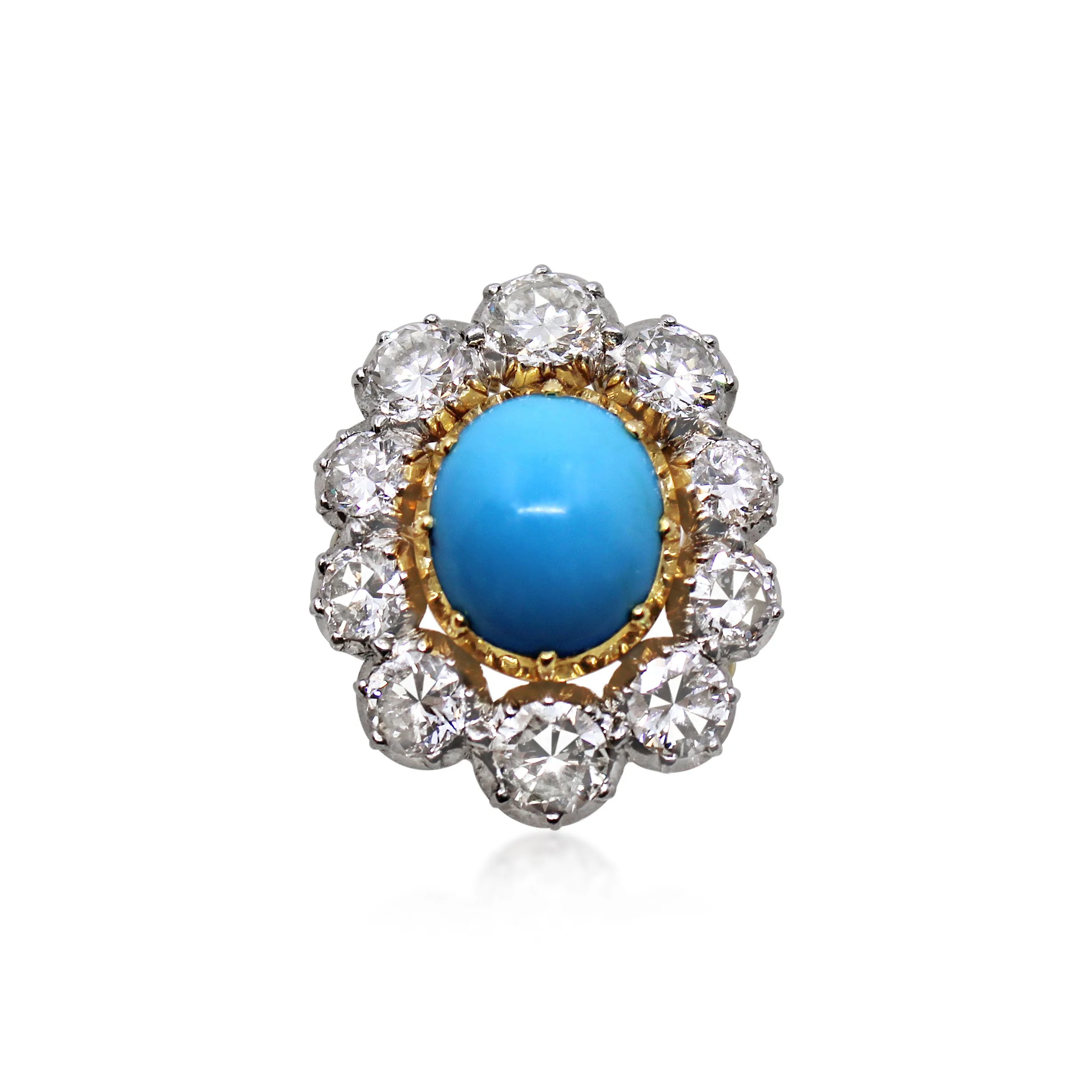Late 19th Century Turquoise and Diamond Cluster Ring