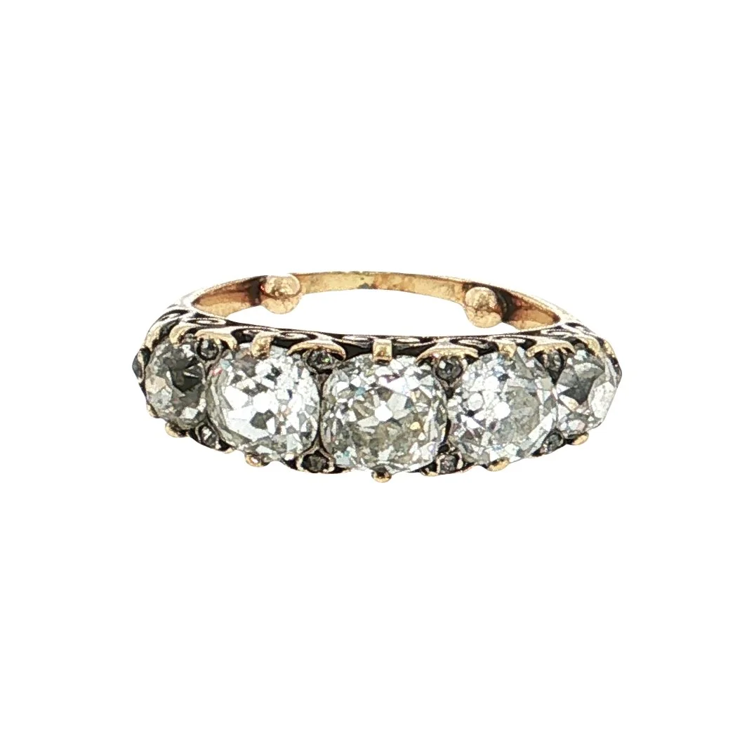 Victorian Diamond Five-Stone Carved Half-Hoop Ring