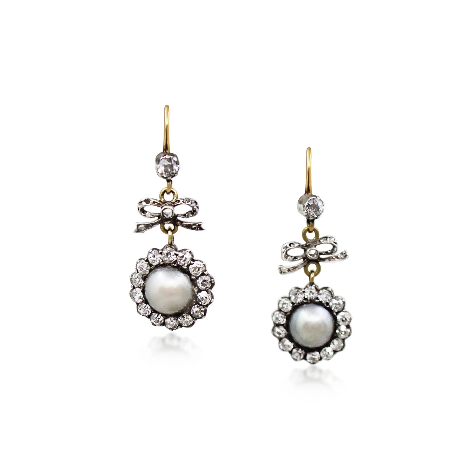 Pair of Edwardian Natural Pearl and Diamond Earrings