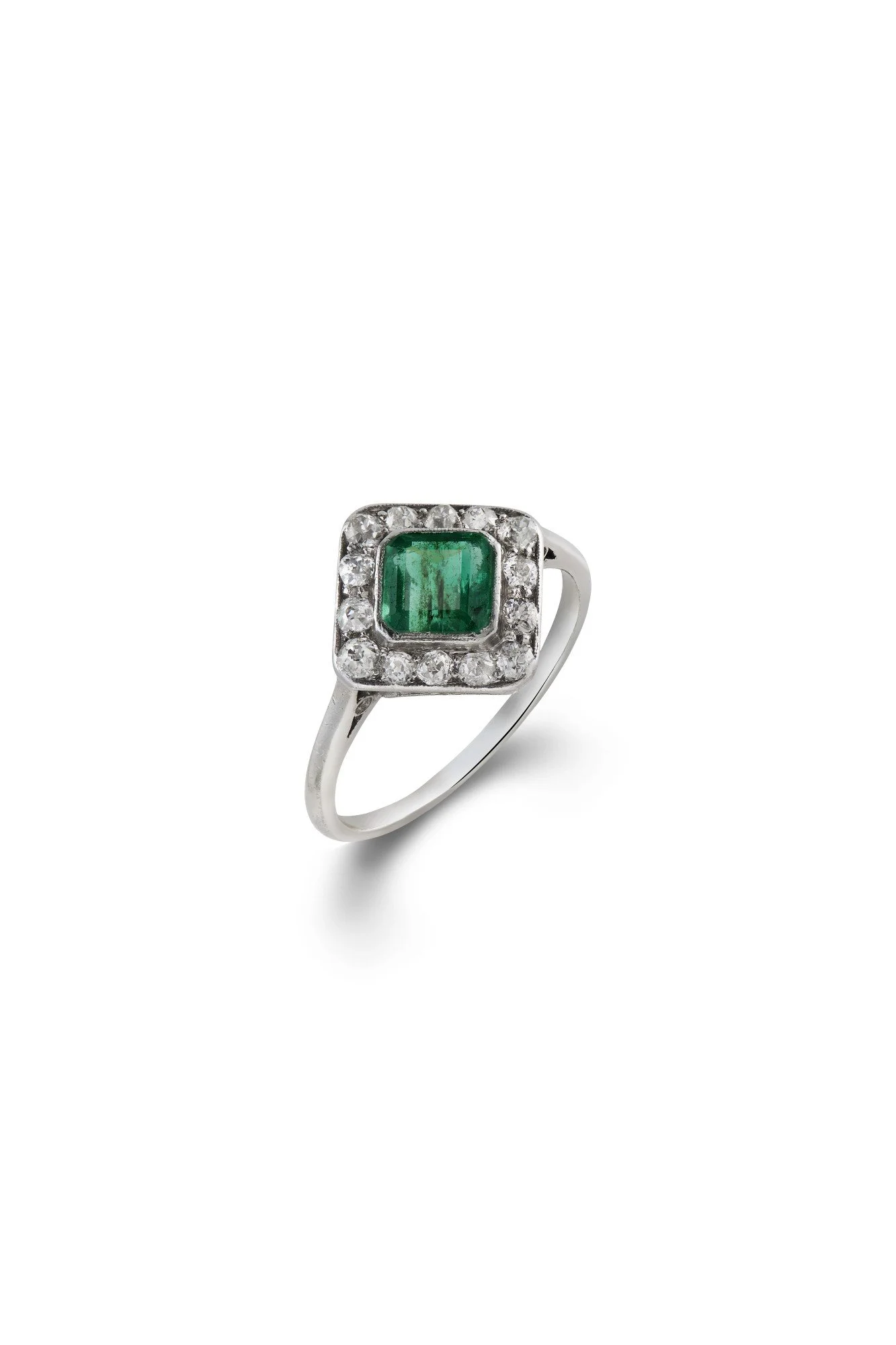 Art Deco Emerald and Diamond Panel Ring