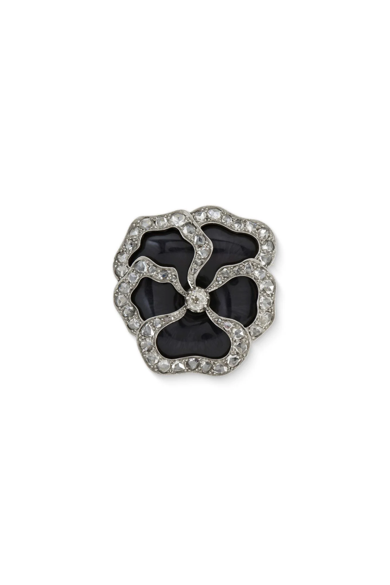 Edwardian Black Enamel and Diamond Pansy Brooch