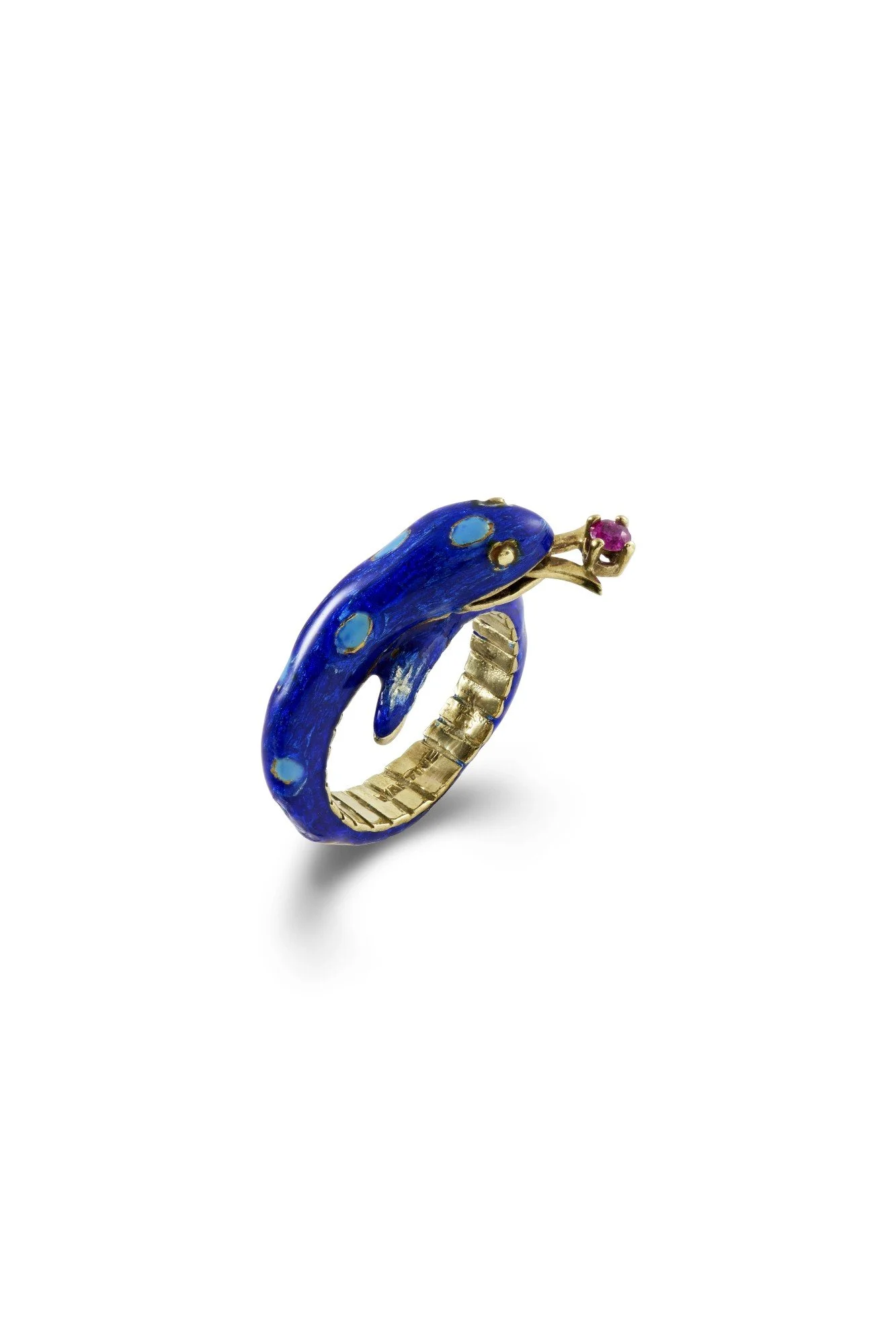 14ct Gold and Blue Enamel Snake Ring