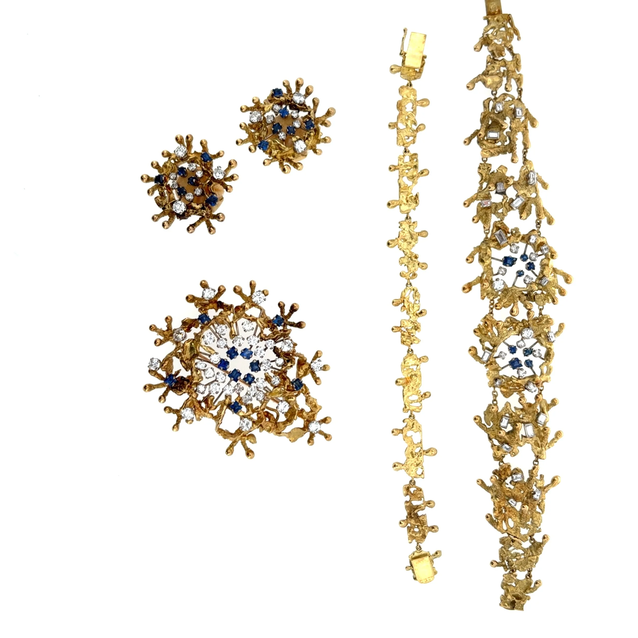 A suite of sapphire, diamond and gold jewellery by John Donald