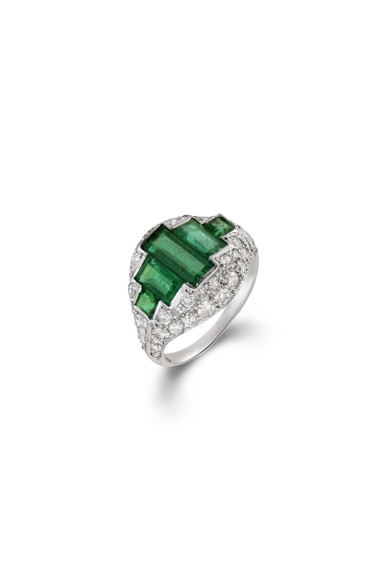 Art Deco Emerald and Diamond Cocktail Ring