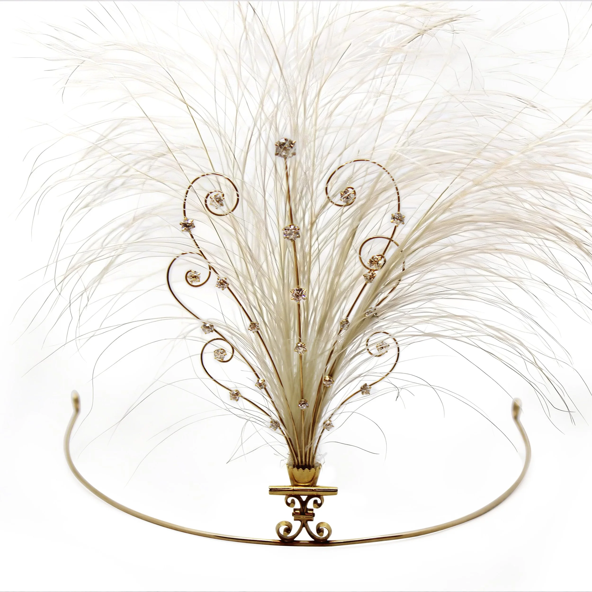 SN7688 - Early 20th century diamond aigrette head ornament, of wire-work scroll design set with old mine-cut diamonds, mounted in gold