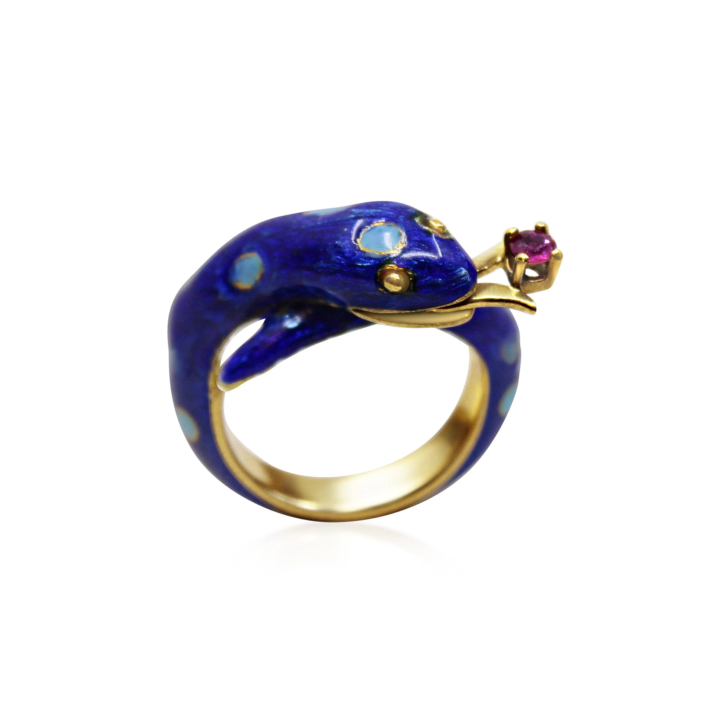 14ct Gold and Blue Enamel Snake Ring