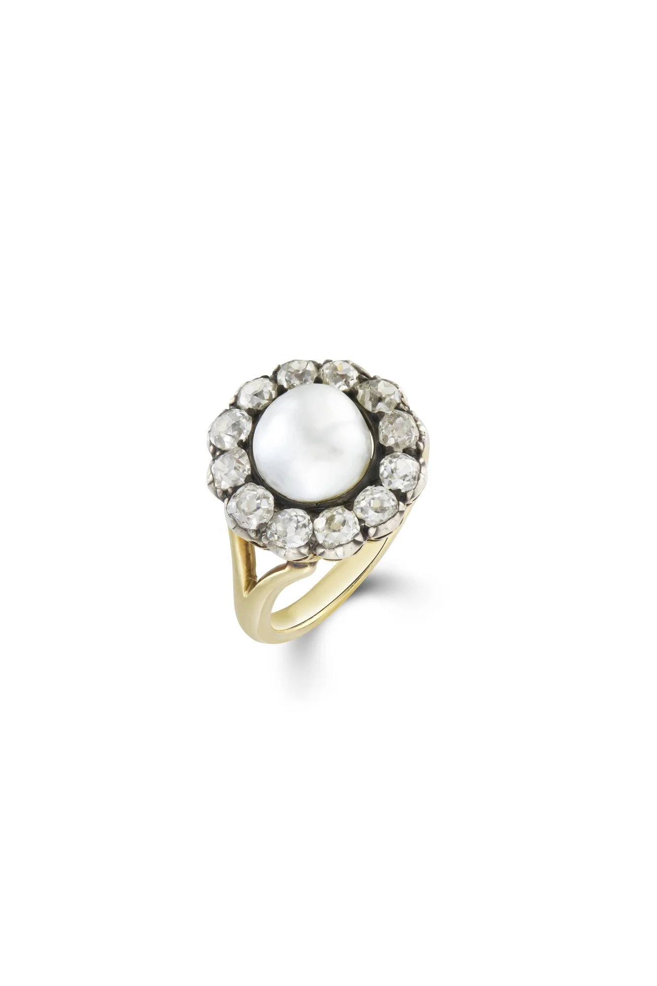 Late Victorian Natural Pearl and Diamond Cluster Ring