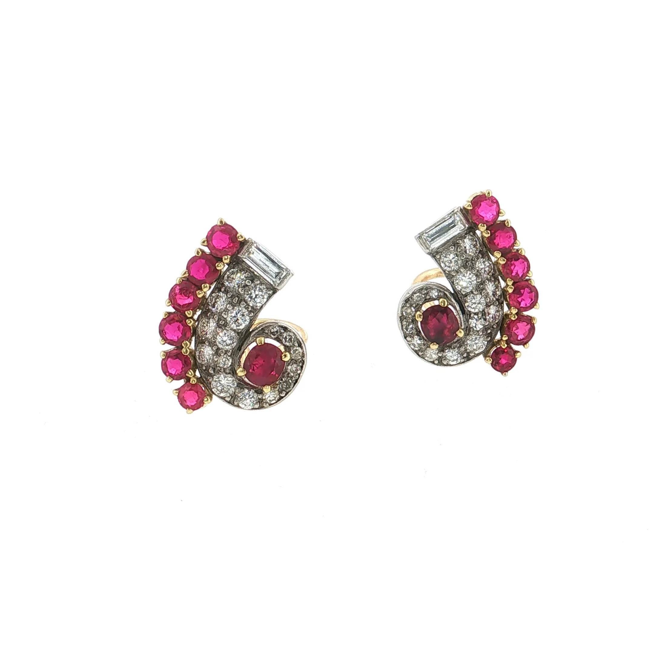1950s Ruby and Diamond Double-Clip Brooch/Earrings
