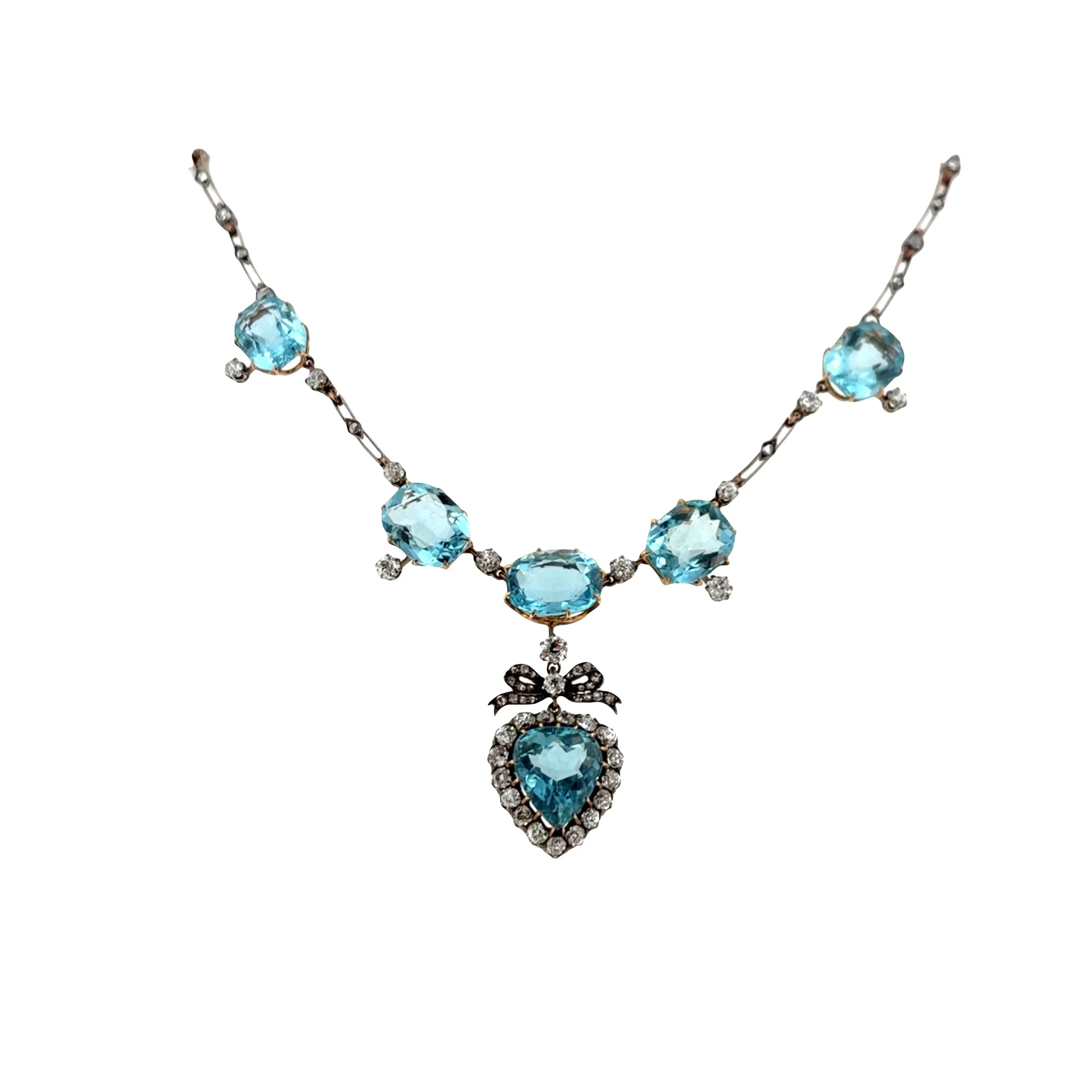 Edwardian Aquamarine and Diamond Necklace