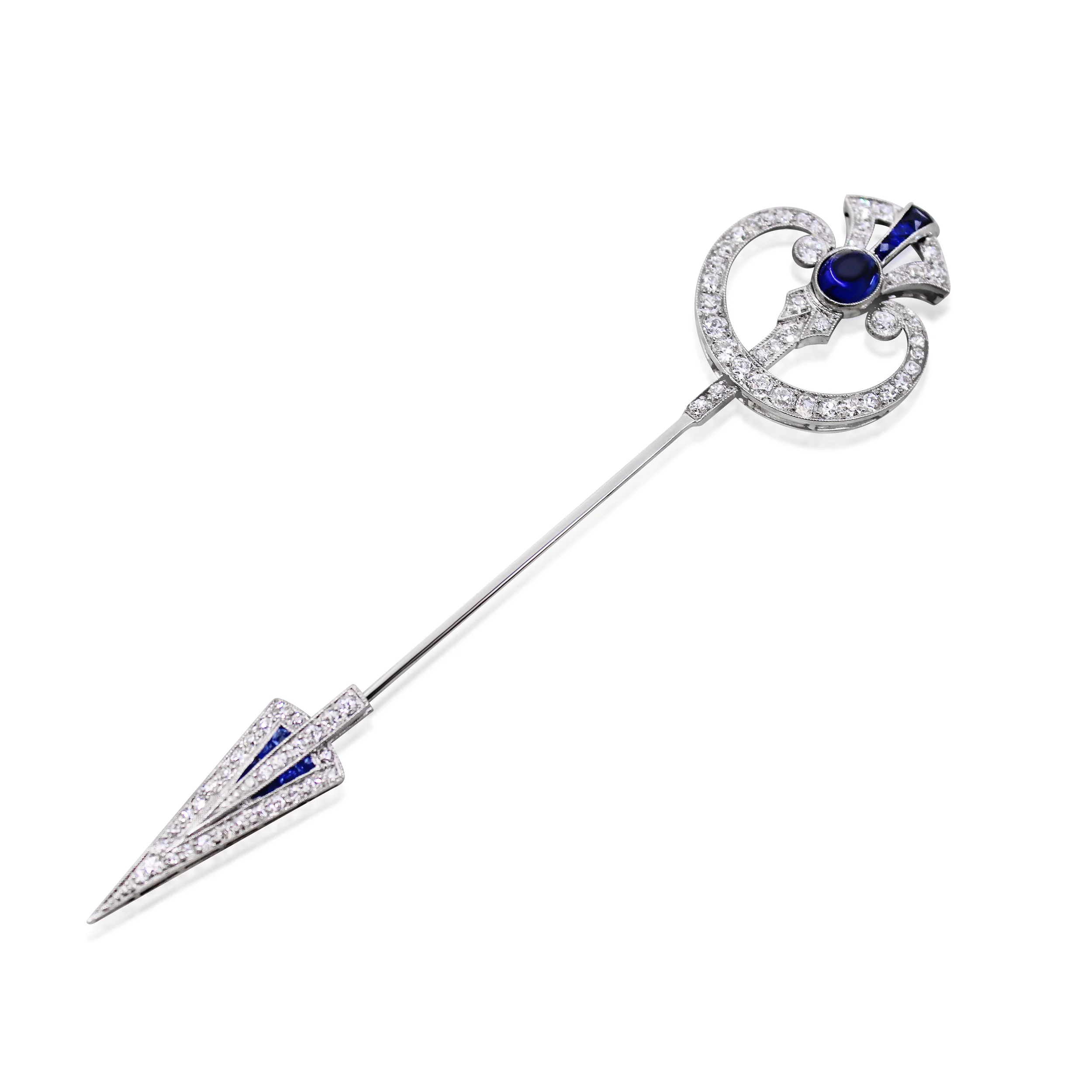 Art Deco Diamond and Sapphire Jabot Pin