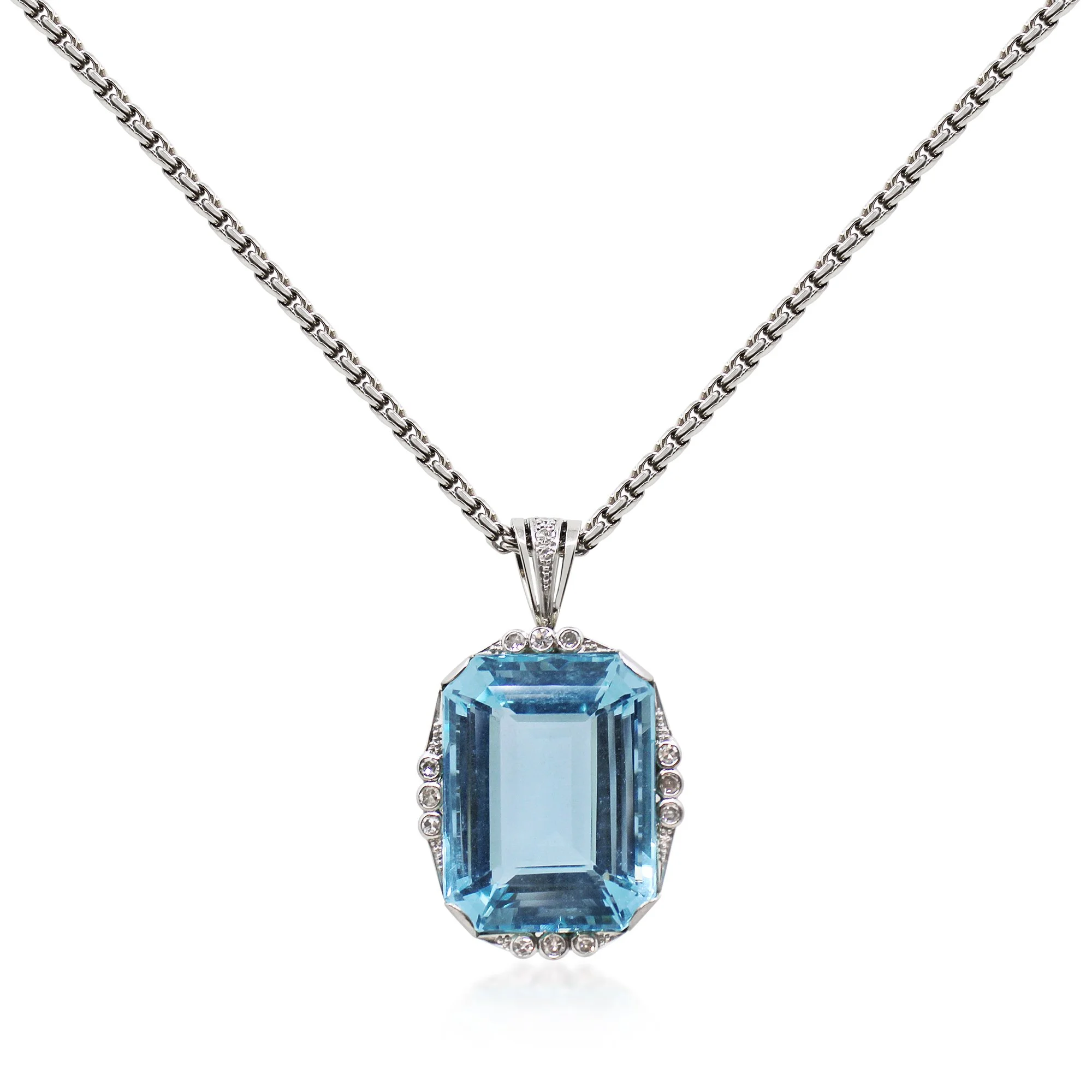 Mid 20th Century Aquamarine and Diamond Pendant