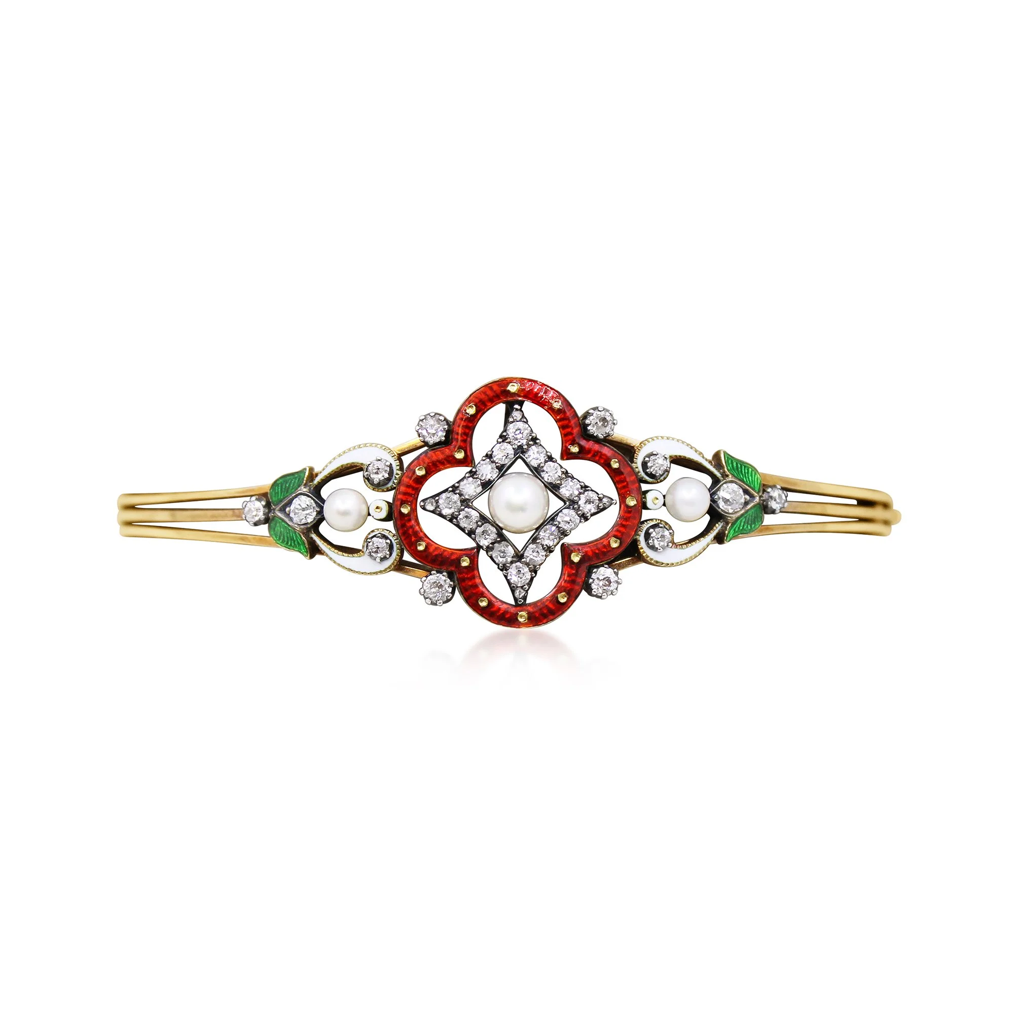 Late 19th Century Renaissance Revival Enamel, Pearl and diamond Bangle
