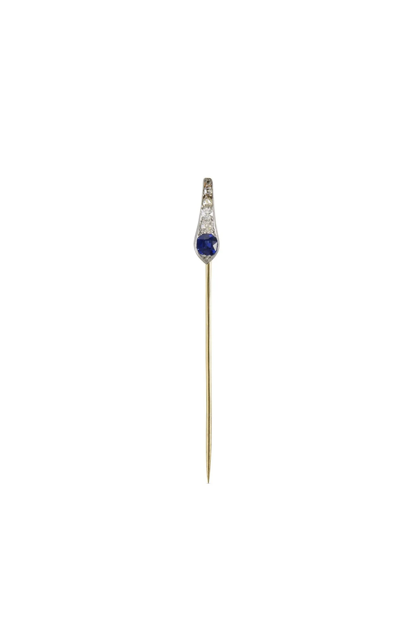 Cushion-Shaped Sapphire and Old Mine-Cut Diamonds Six-Stone Stickpin