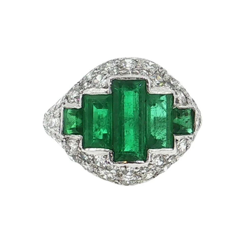 Art Deco Emerald and Diamond Cocktail Ring