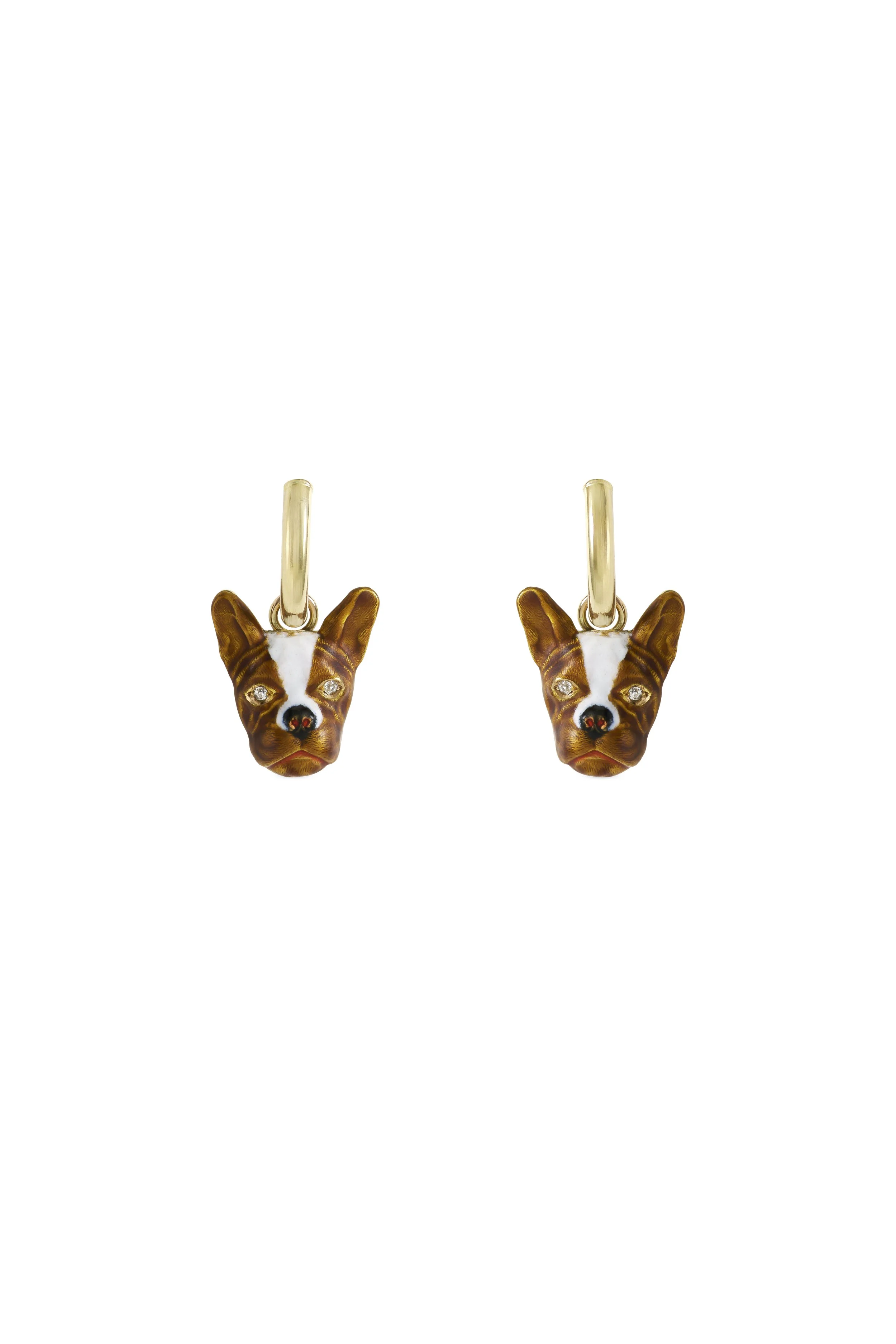 Pair of Antique Enamel French Bulldog Ear-pendants