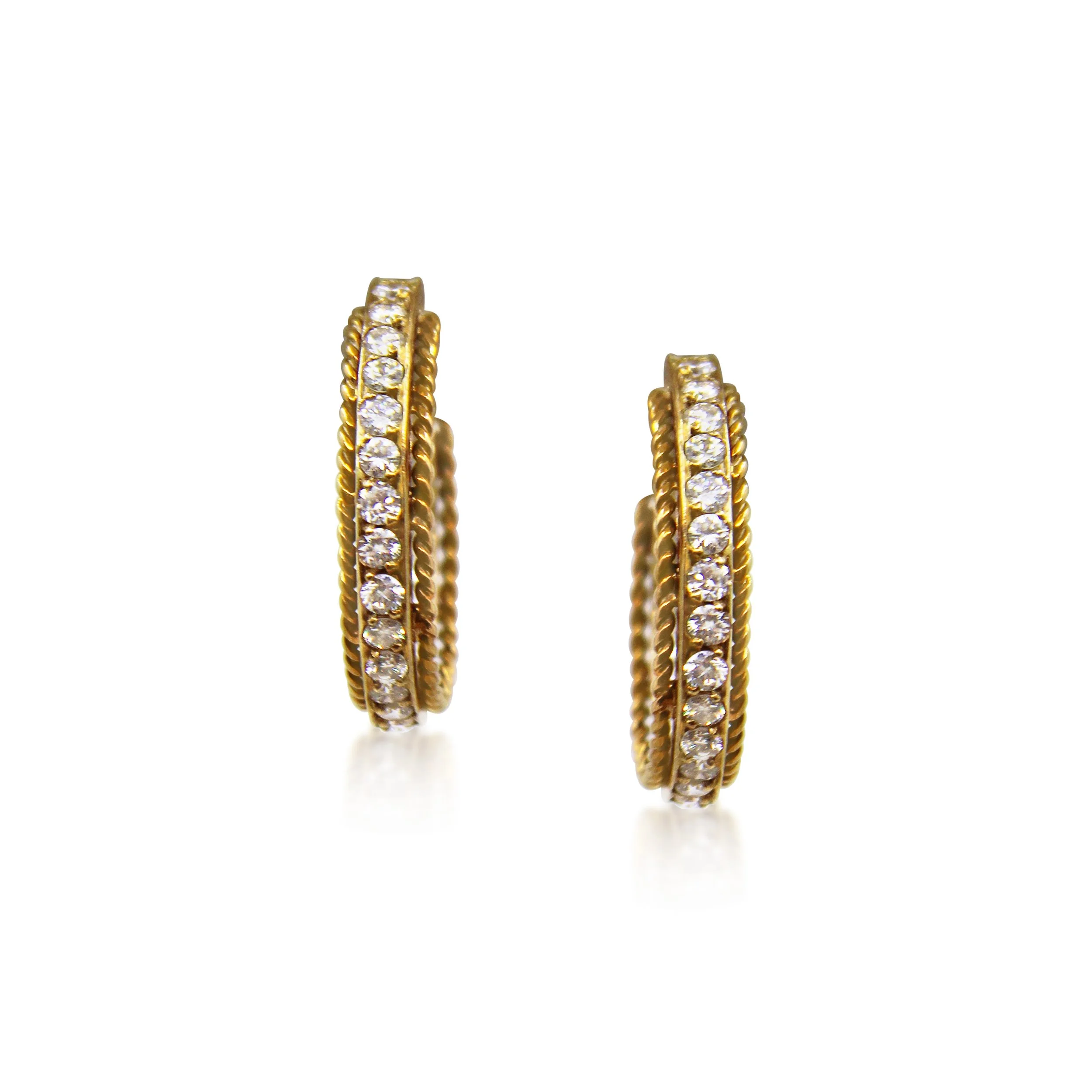 Pair of Diamond and Gold Creole Hoop Earrings