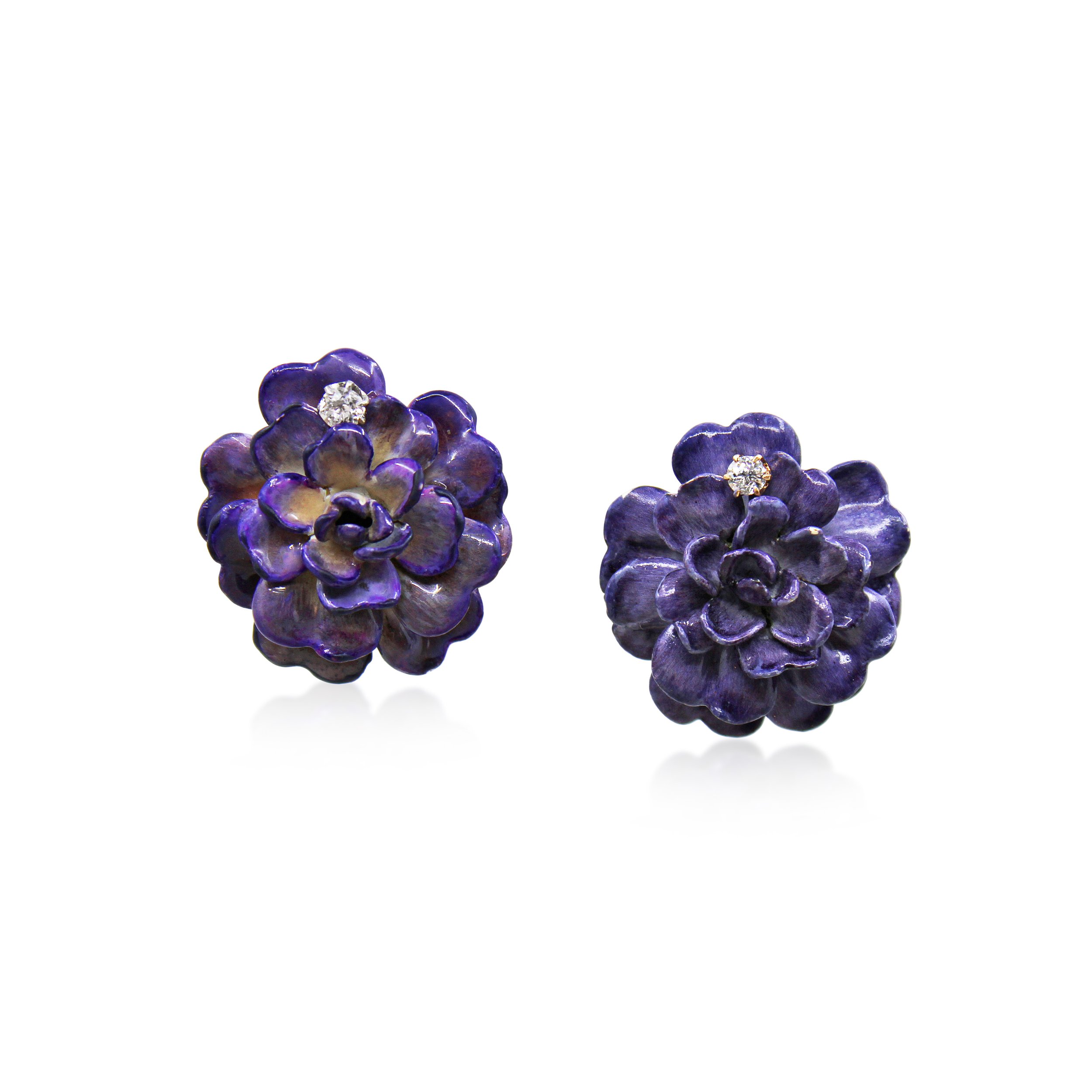  Pair of Unusual 19th-Century Enamel and Diamond Floral Earrings