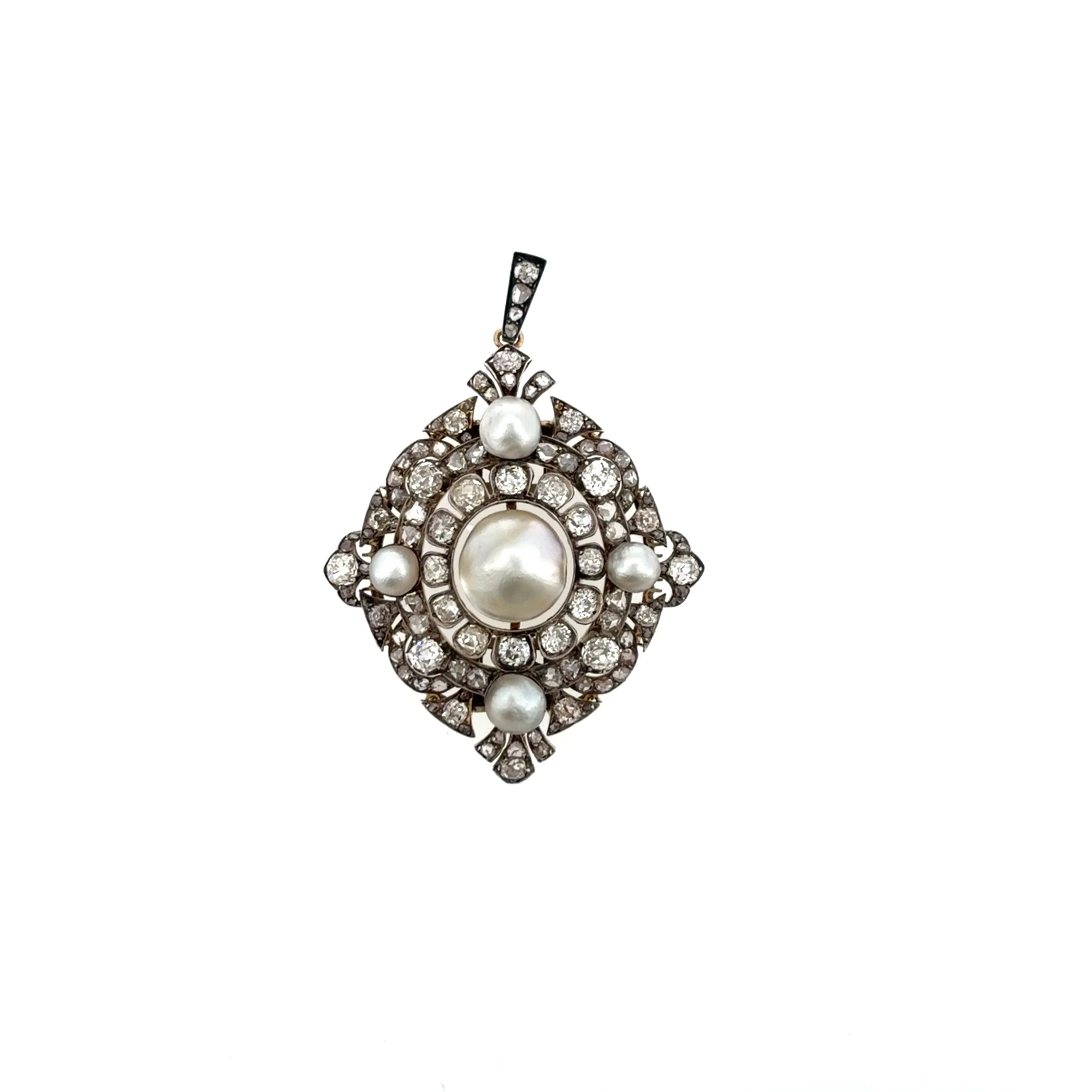 Late 19th-Century Pearl and Diamond Panel Pendant/Brooch