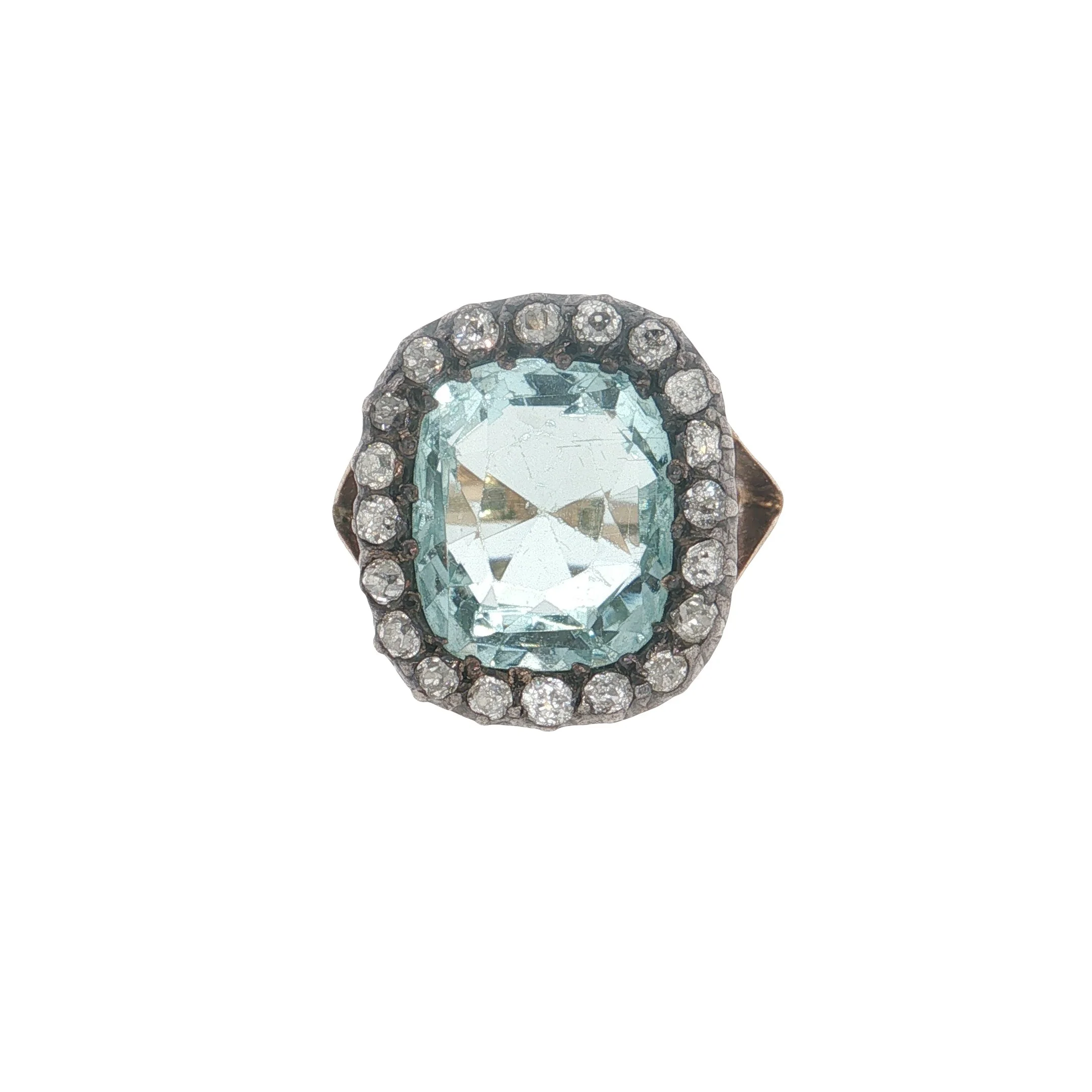 Antique Aquamarine and Diamond Cluster Ring