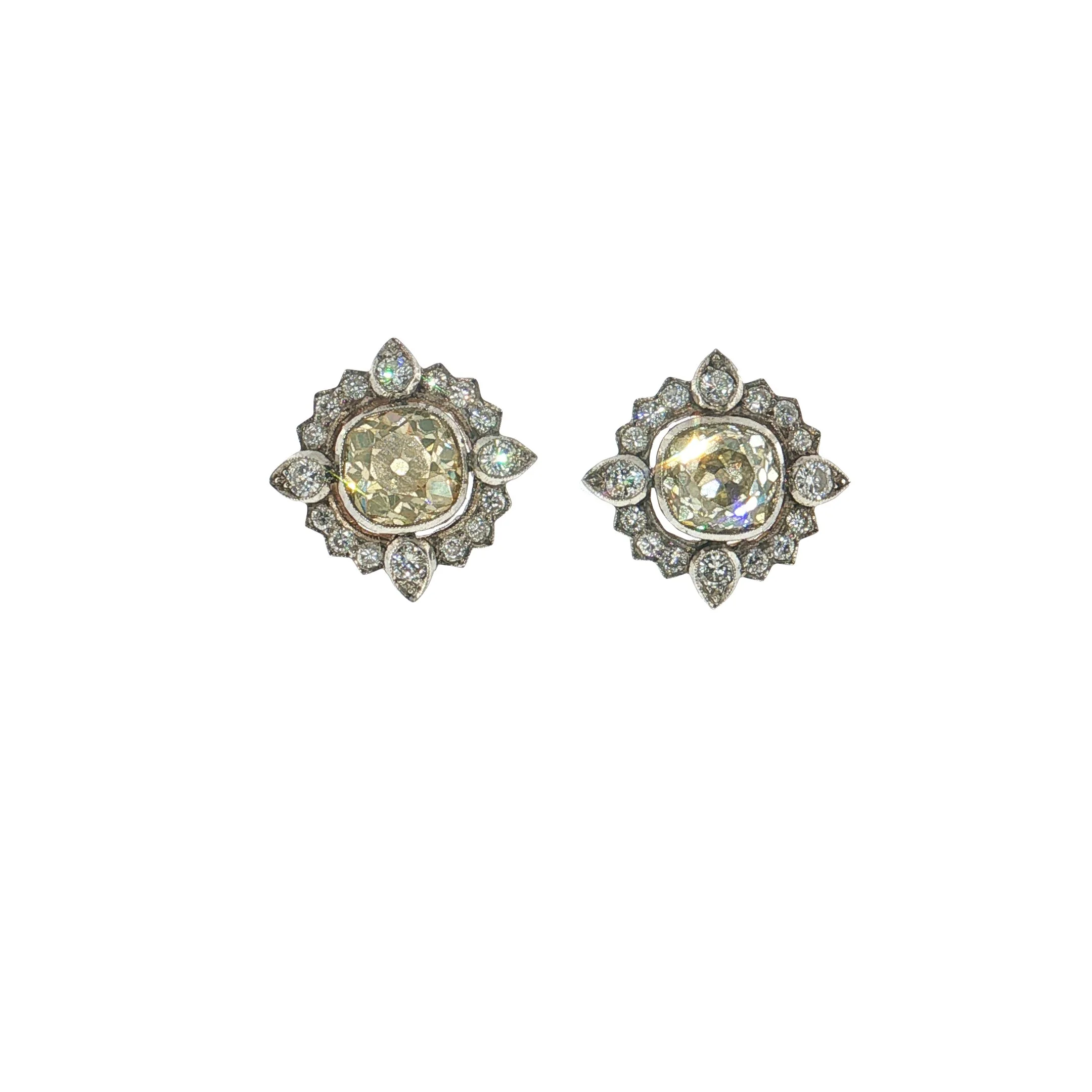 Pair of Yellow Diamond Cluster Earstuds