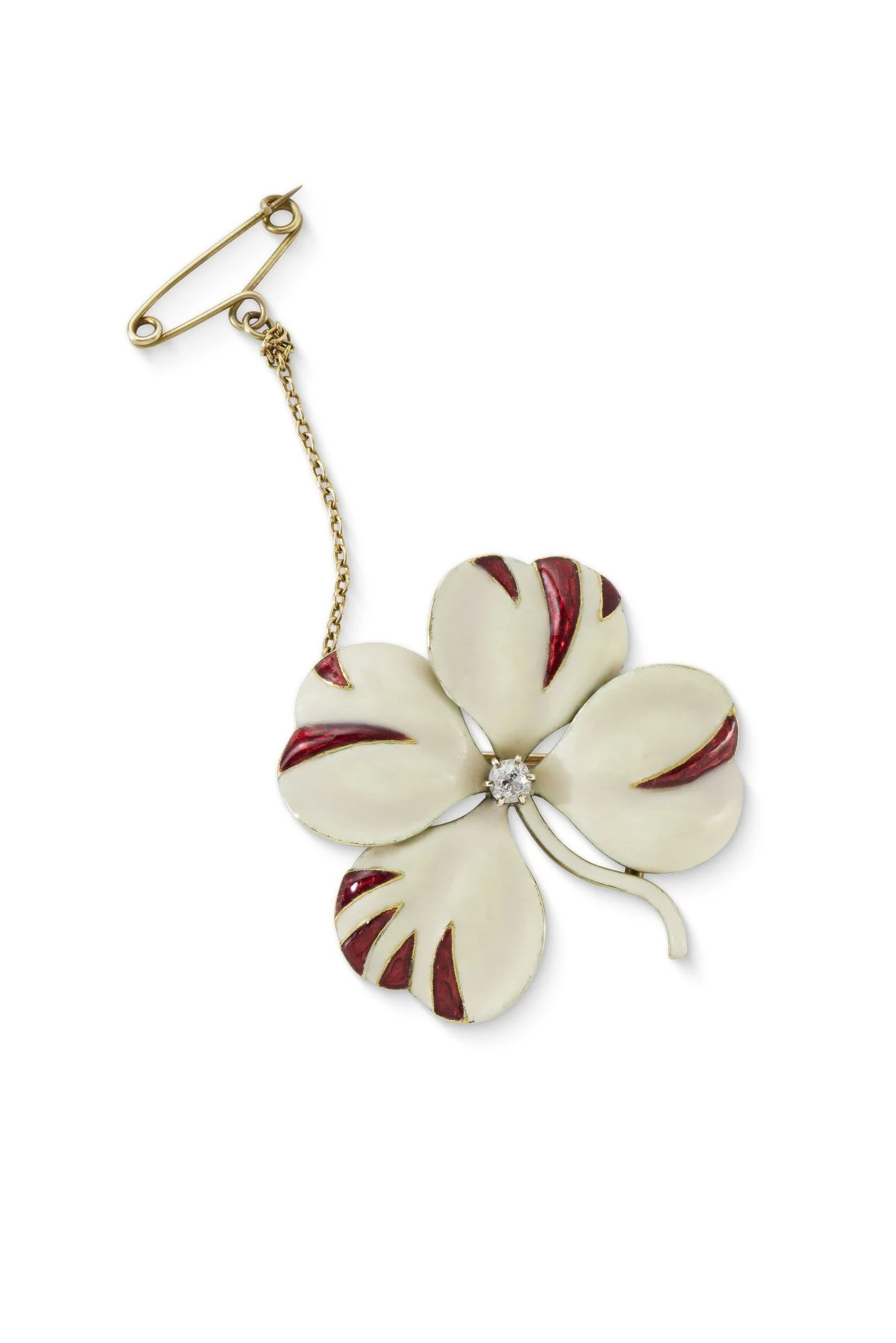 Edwardian Enamel and Diamond Clover Brooch/Pendant