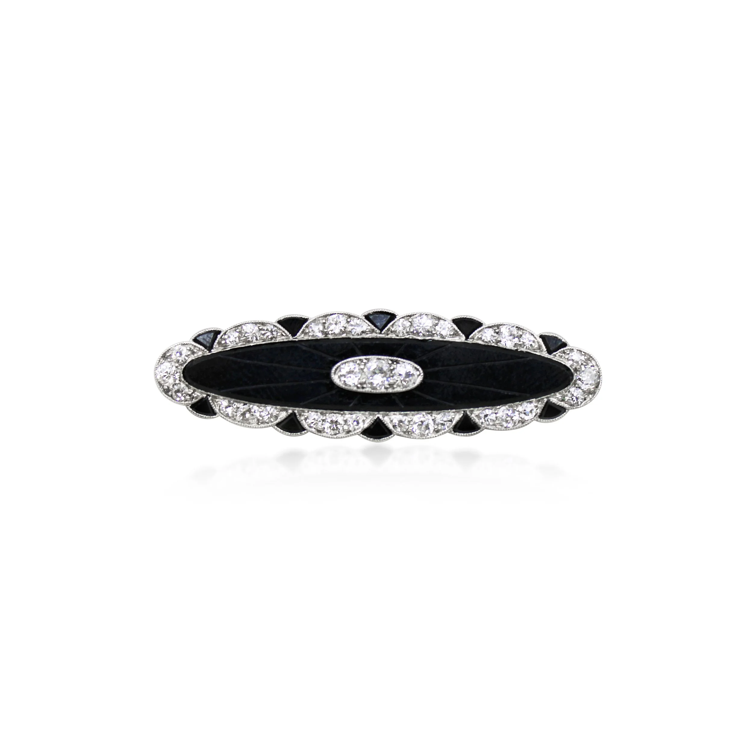Art Deco Onyx and Diamond Brooch