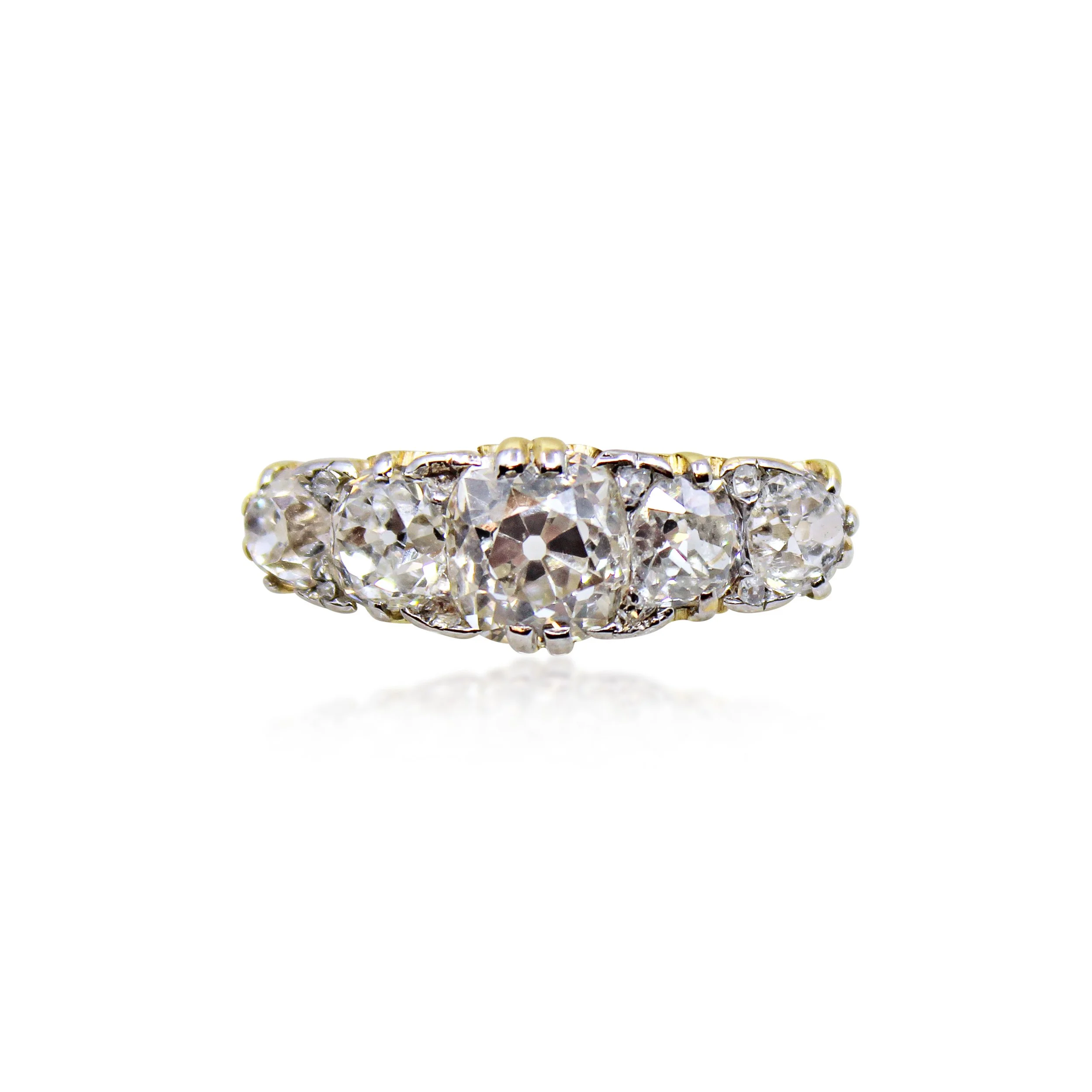 Antique Diamond Five-Stone Carved Half-Hoop Ring