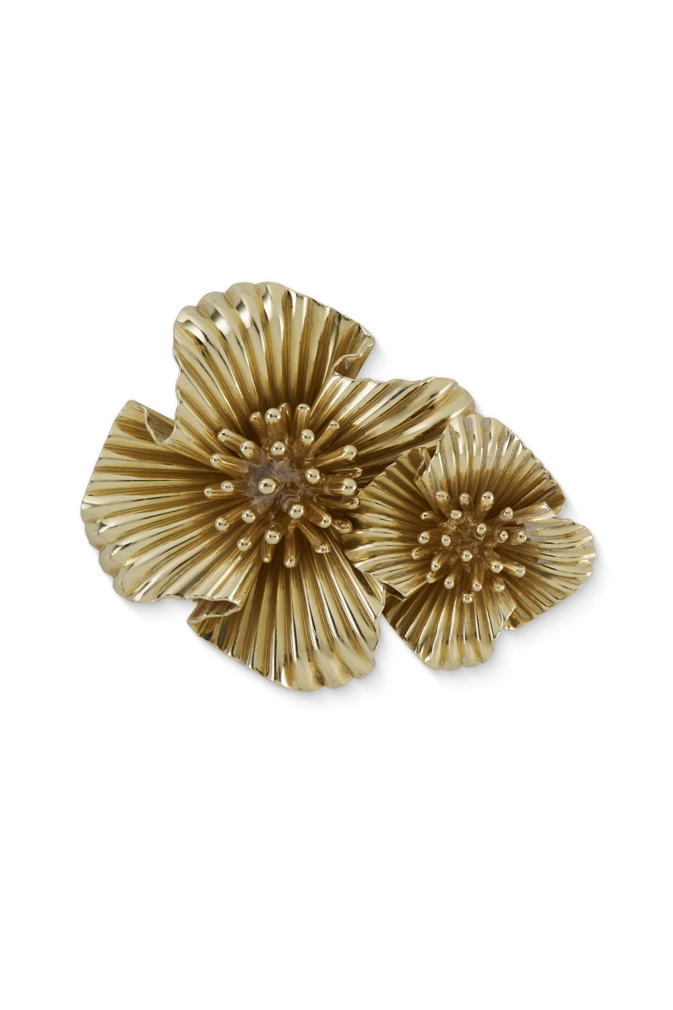 1950s 14ct Gold Flowerhead Clip Brooch by Raymond Yard with a Pair of Earrings En Suite
