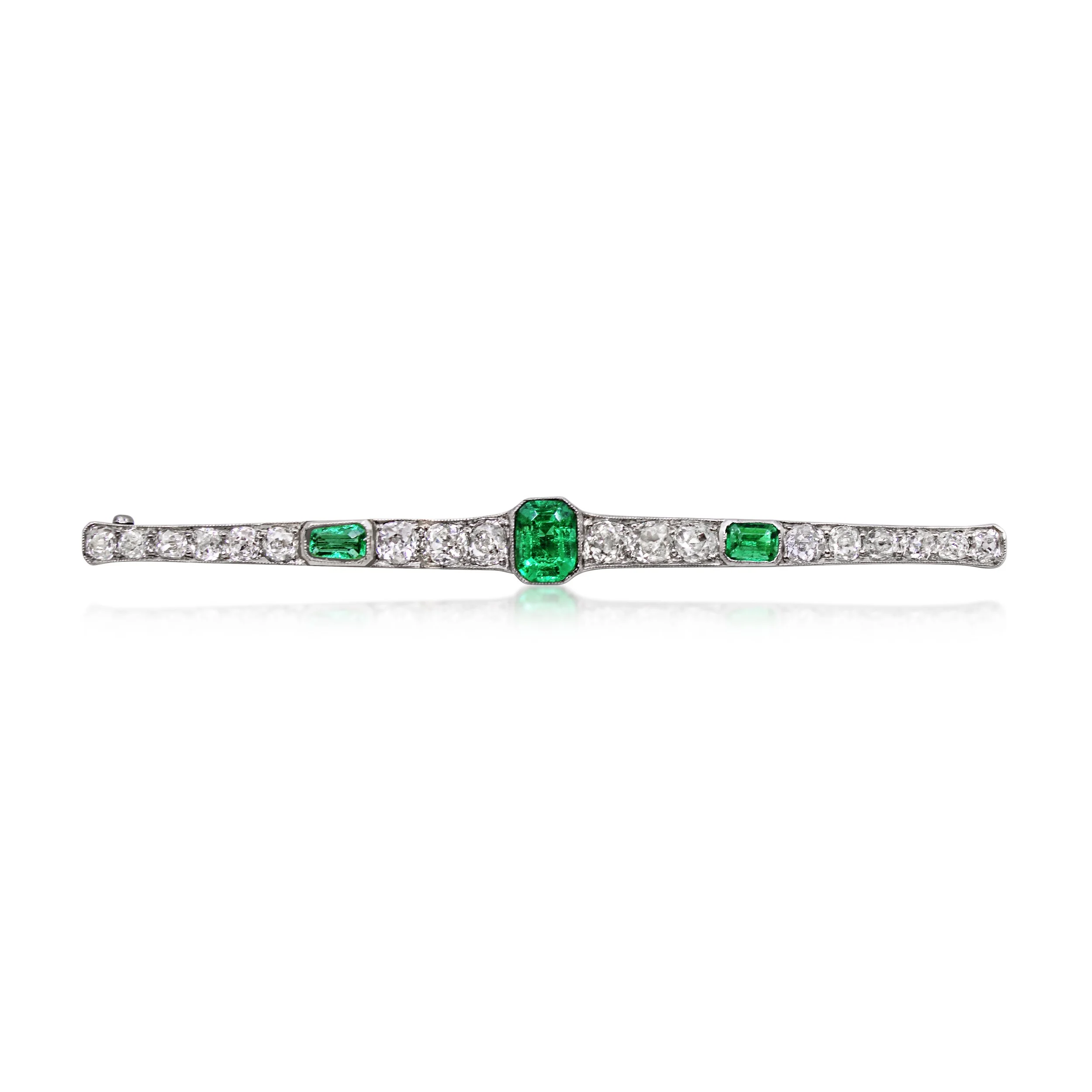 Art Deco Emerald and Diamond Bar Brooch