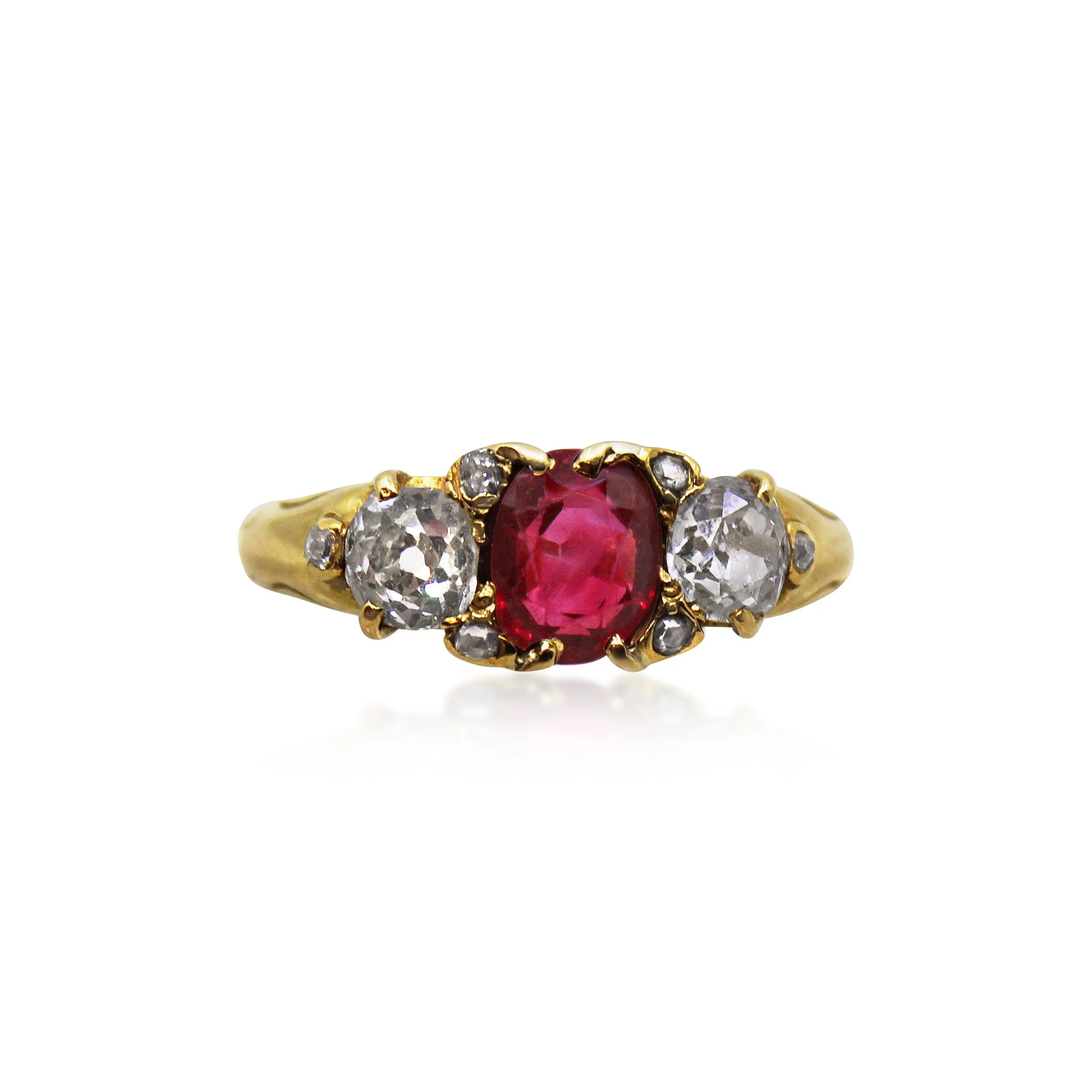 Ruby and Diamond Three-Stone Half-Hoop Ring