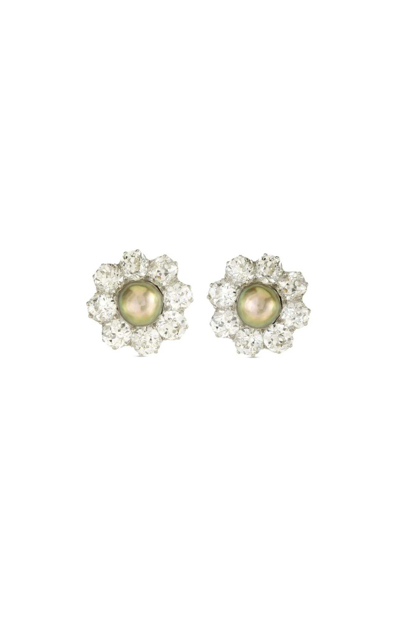 Pair of Grey Pearl and Diamond Cluster Earstuds