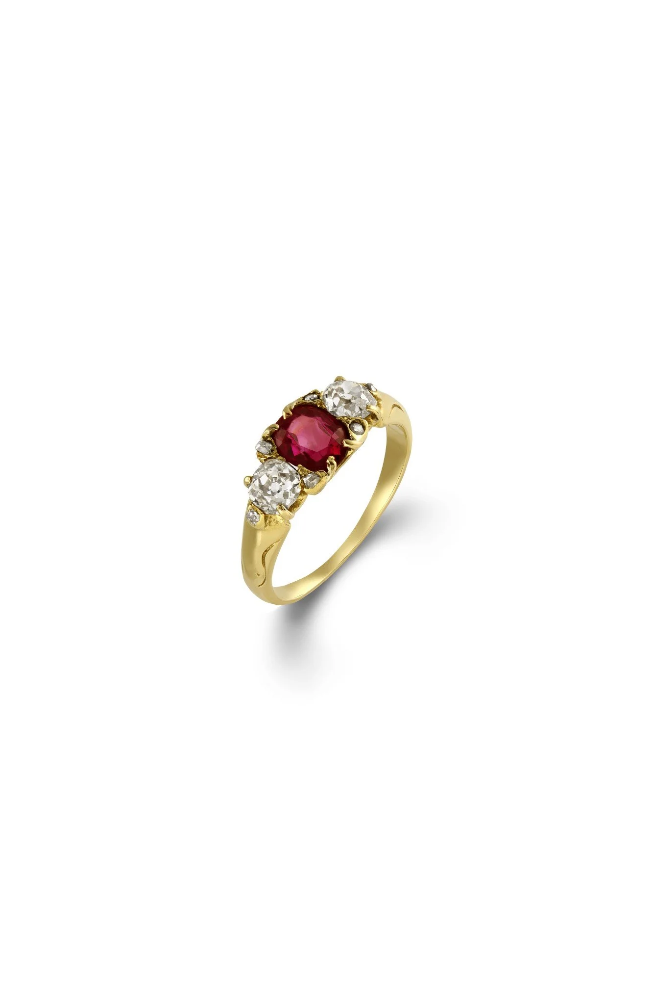 Ruby and Diamond Three-Stone Half-Hoop Ring